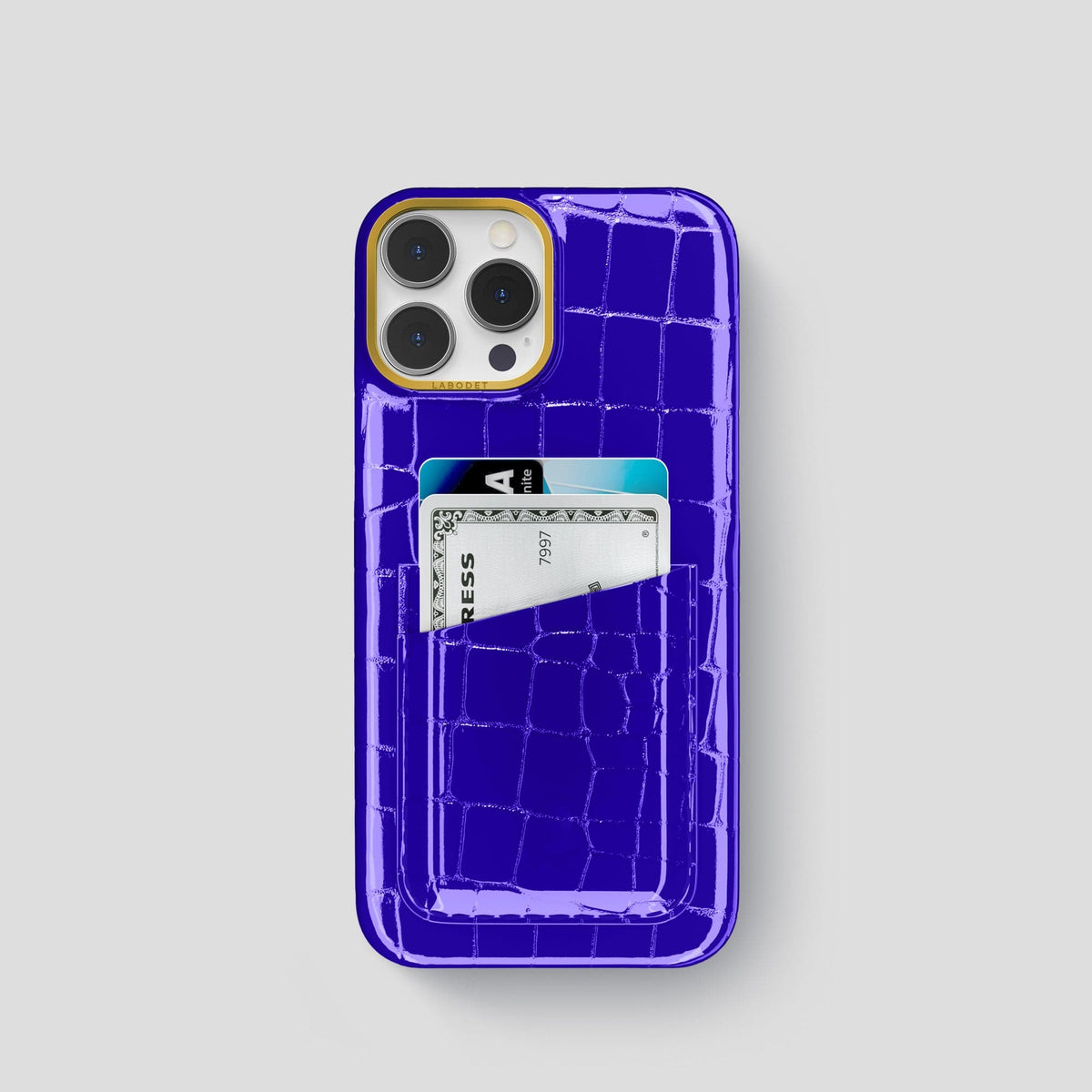 Royal Blue iPhone 14 Shiny Alligator with Gold Metal -1 | Royal-Blue-Gold