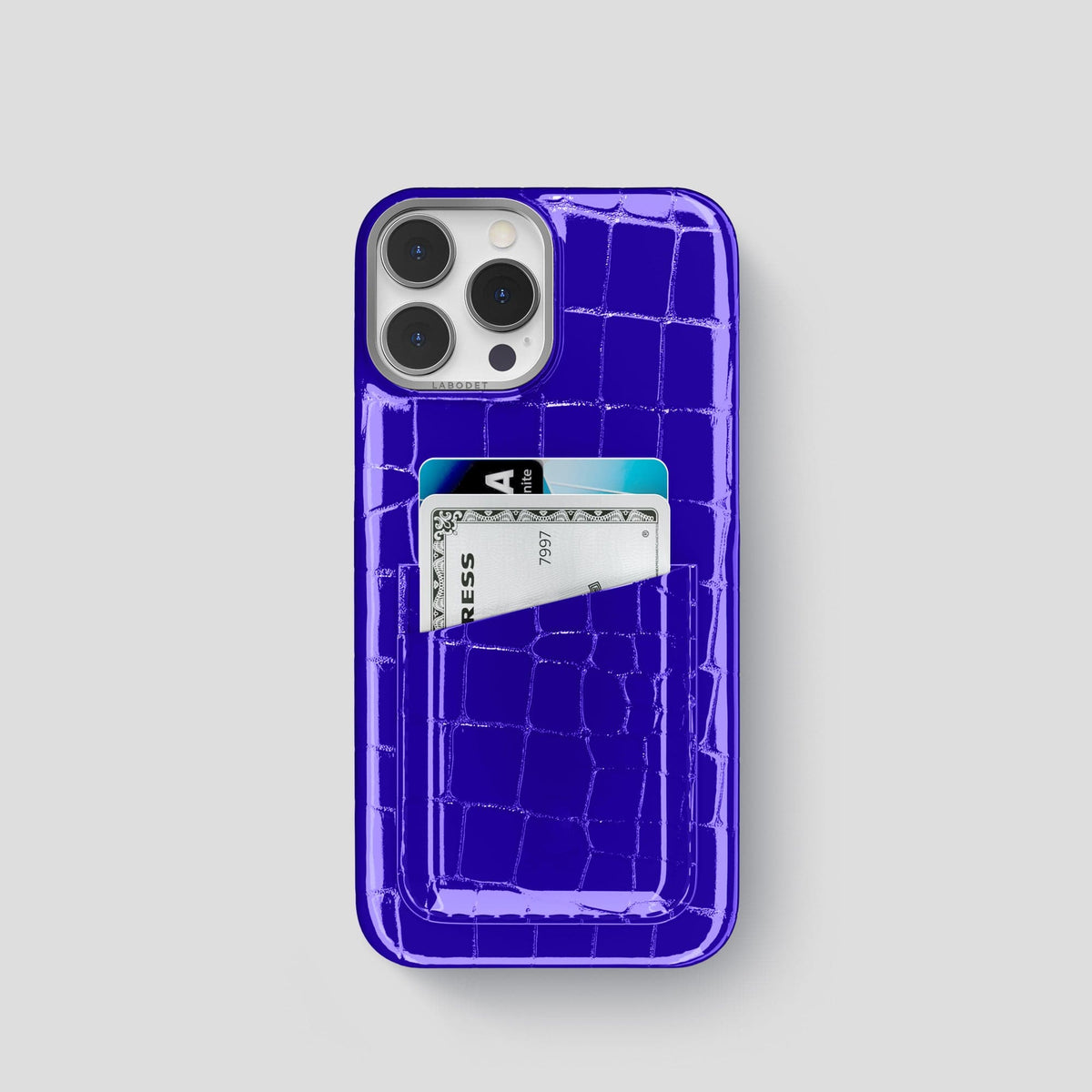 Royal Blue iPhone 14 Shiny Alligator with Steel Metal -1 | Royal-Blue-Steel