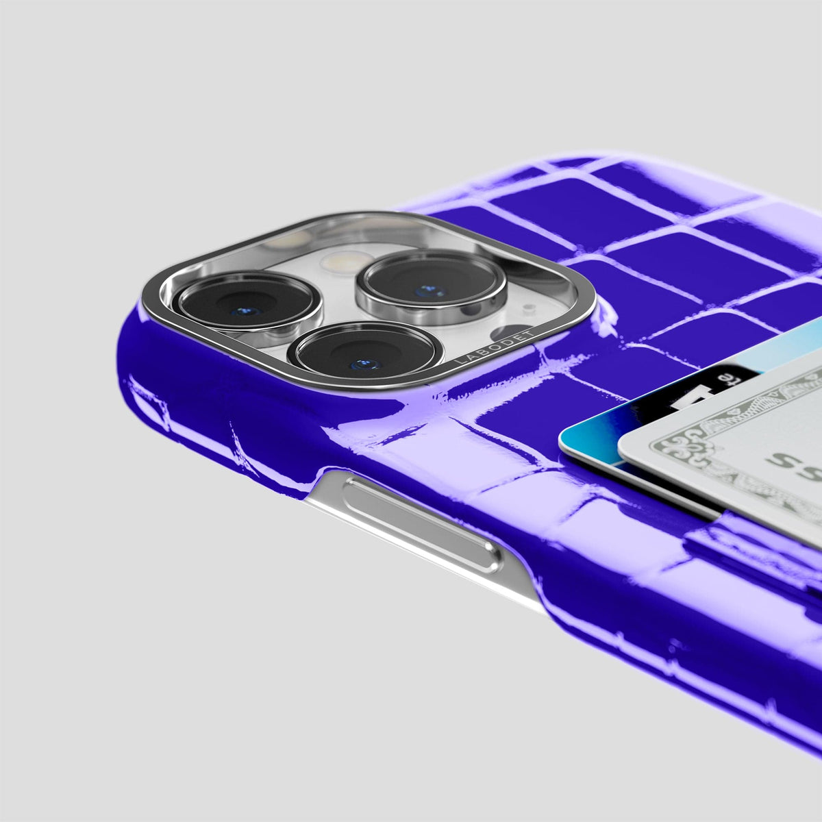 Royal Blue iPhone 14 Shiny Alligator with Steel Metal -5 | Royal-Blue-Steel