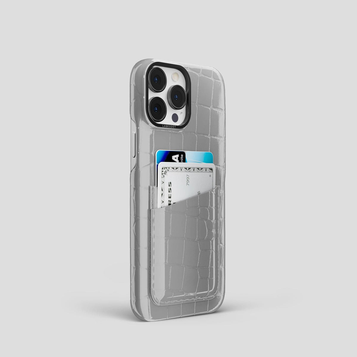 White iPhone 14 Shiny Alligator with Black Metal -2 | White-Black