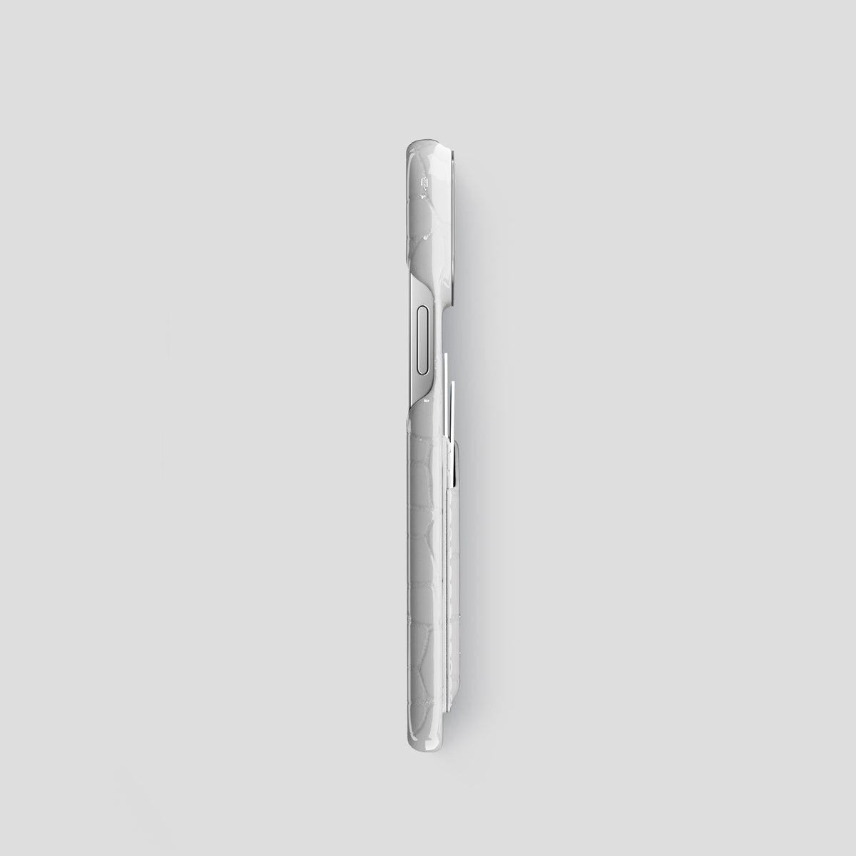 White iPhone 14 Shiny Alligator with Steel Metal -3 | White-Steel