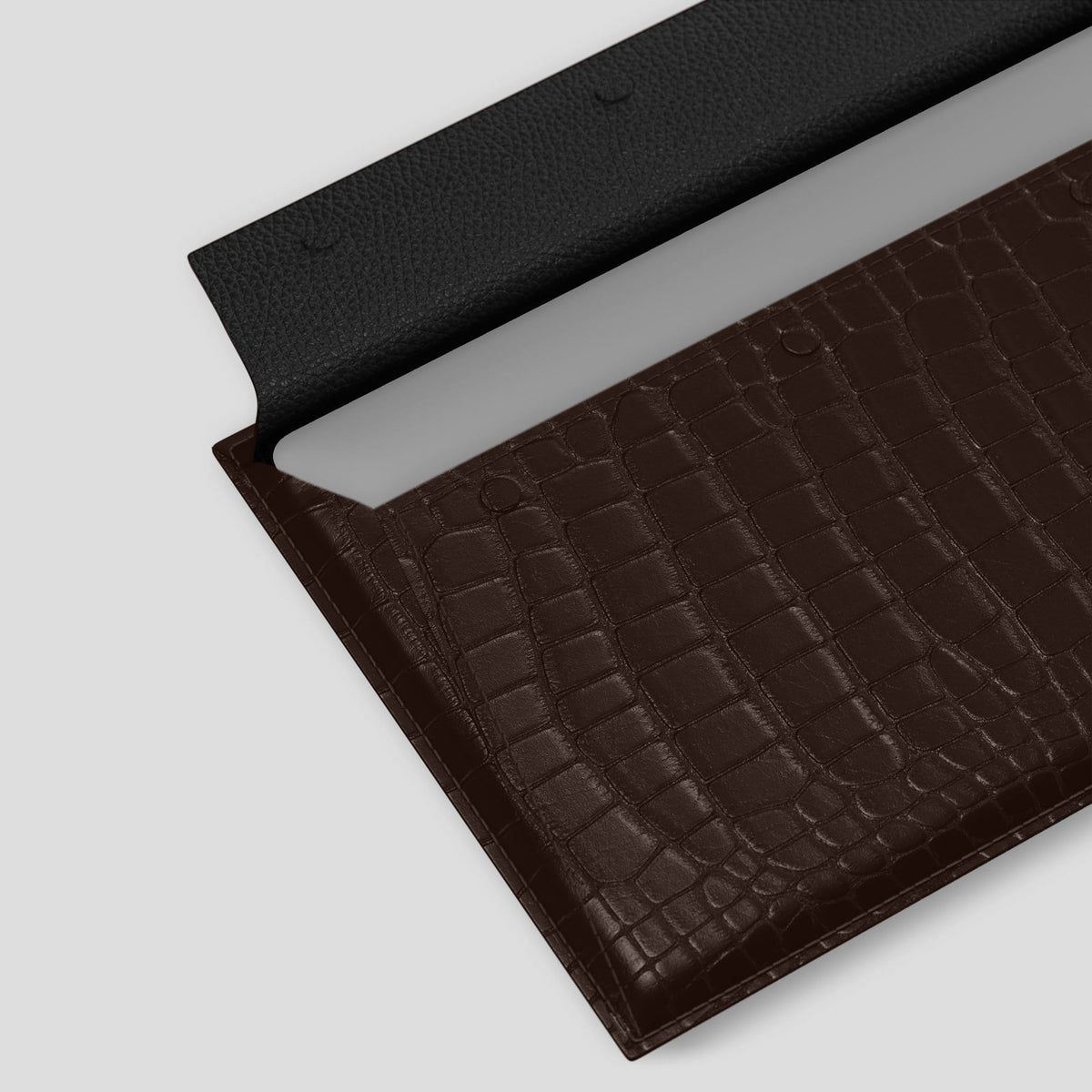 Dark Brown Envelope MacBook Pro 16 Alligator with Black Metal -4 | Dark-Brown-Black