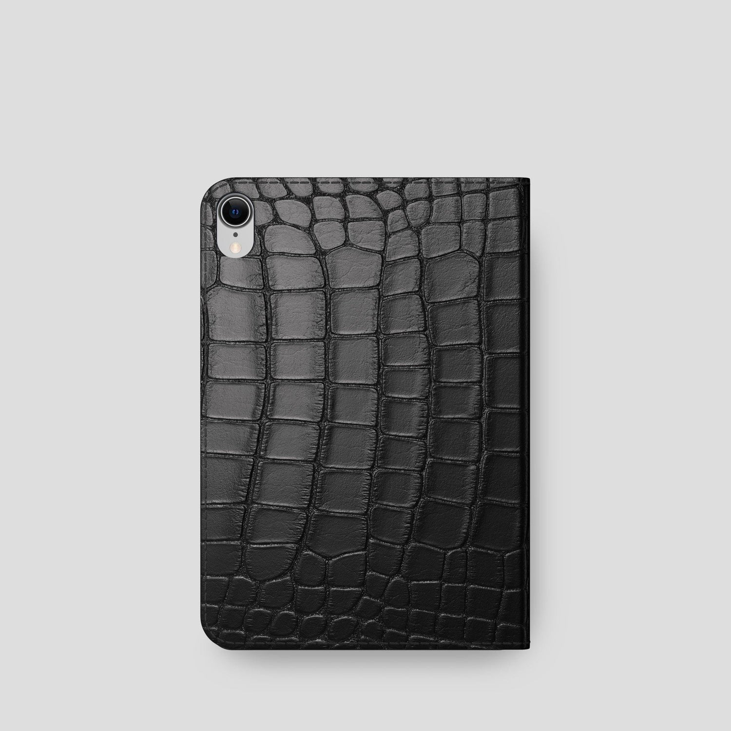 Black iPad Mini Folio Case Alligator with Gold Metal -4 | Black-Gold