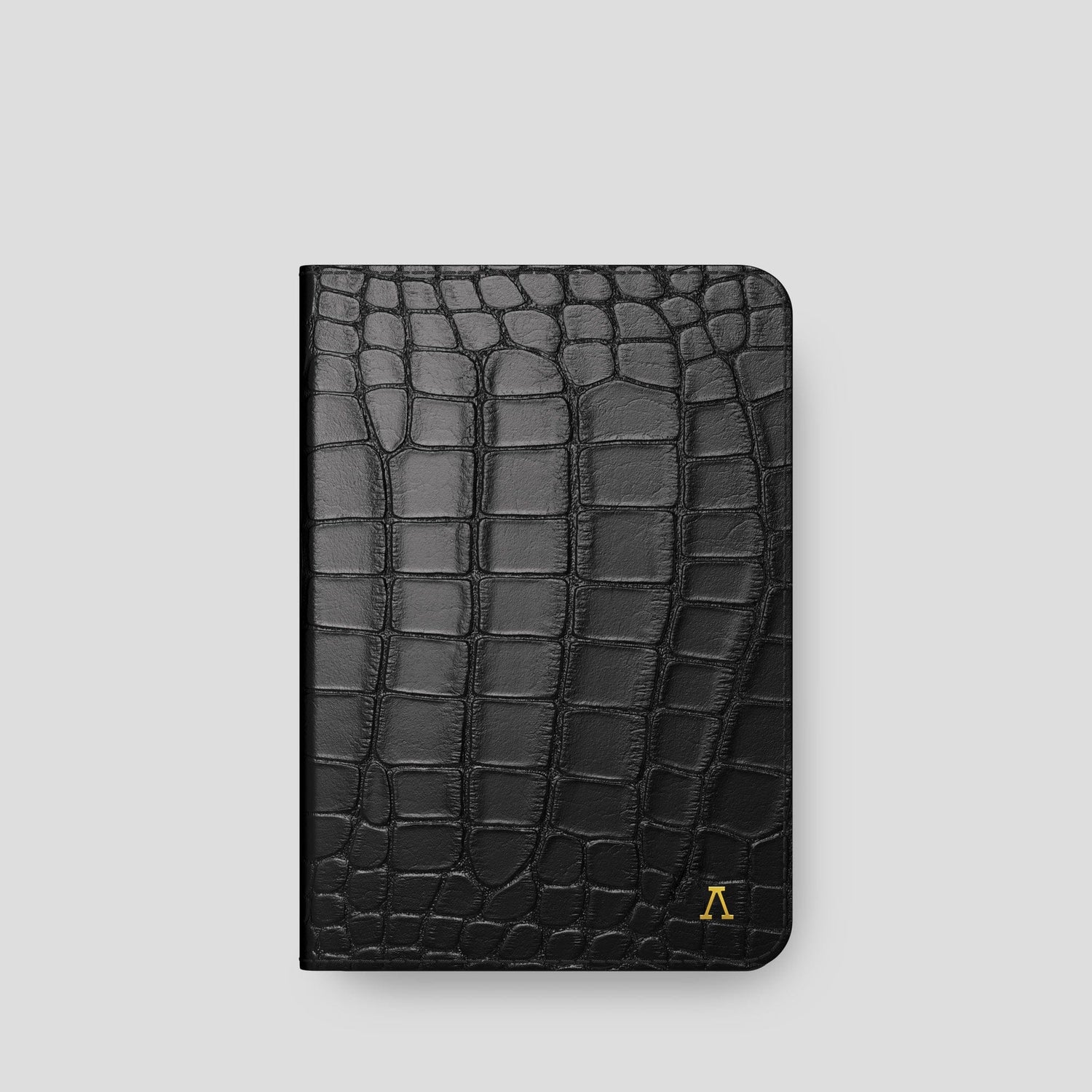 Black iPad Mini Folio Case Alligator with Gold Metal -5 | Black-Gold