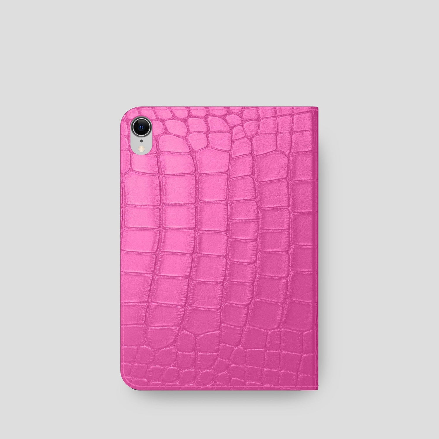 Fuchsia iPad Mini Folio Case Alligator with Gold Metal -4 | Fuchsia-Gold