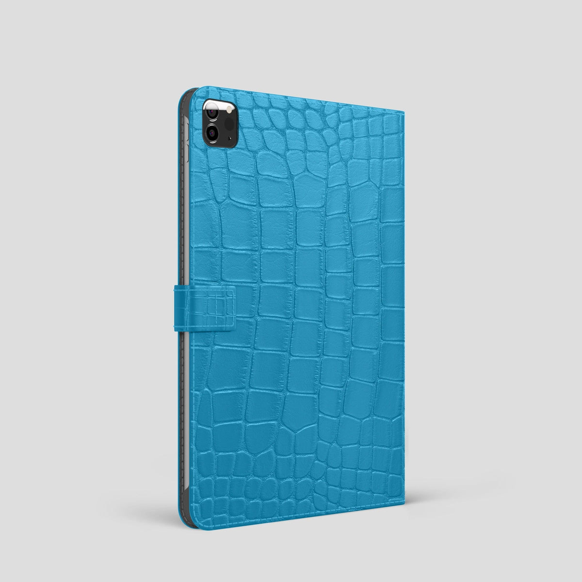 Curaçao-Blue iPad Pro 11-inch Folio Case Alligator with Steel Metal -1 | Curaçao-Blue-Steel