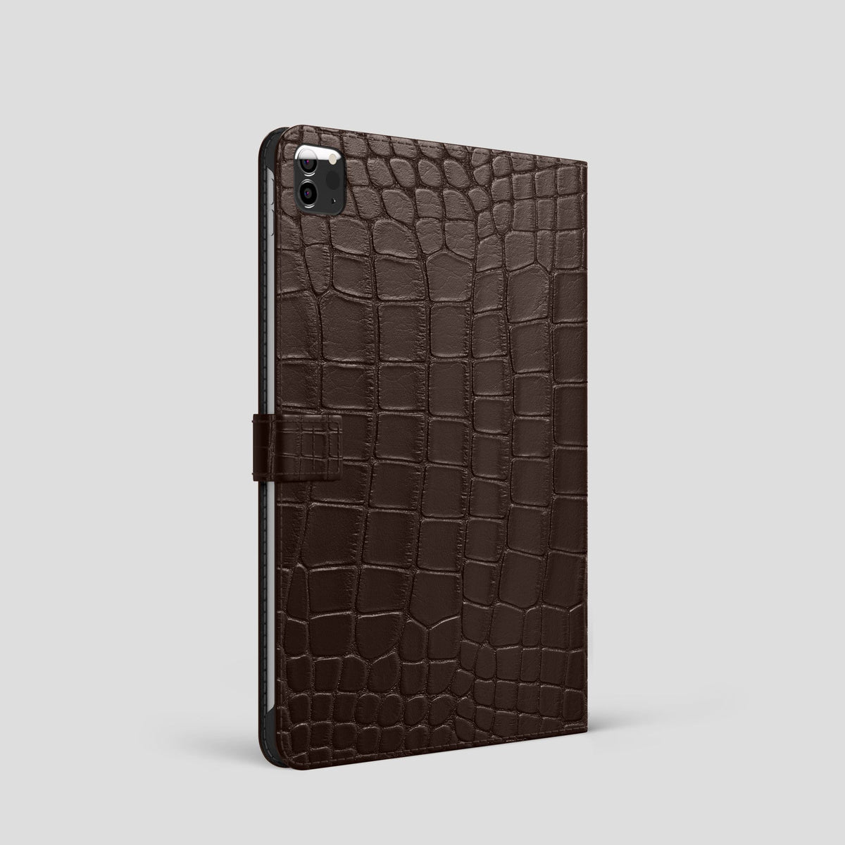 Dark Brown iPad Pro 11-inch Folio Case Alligator with Steel Metal -1 | Dark-Brown-Steel