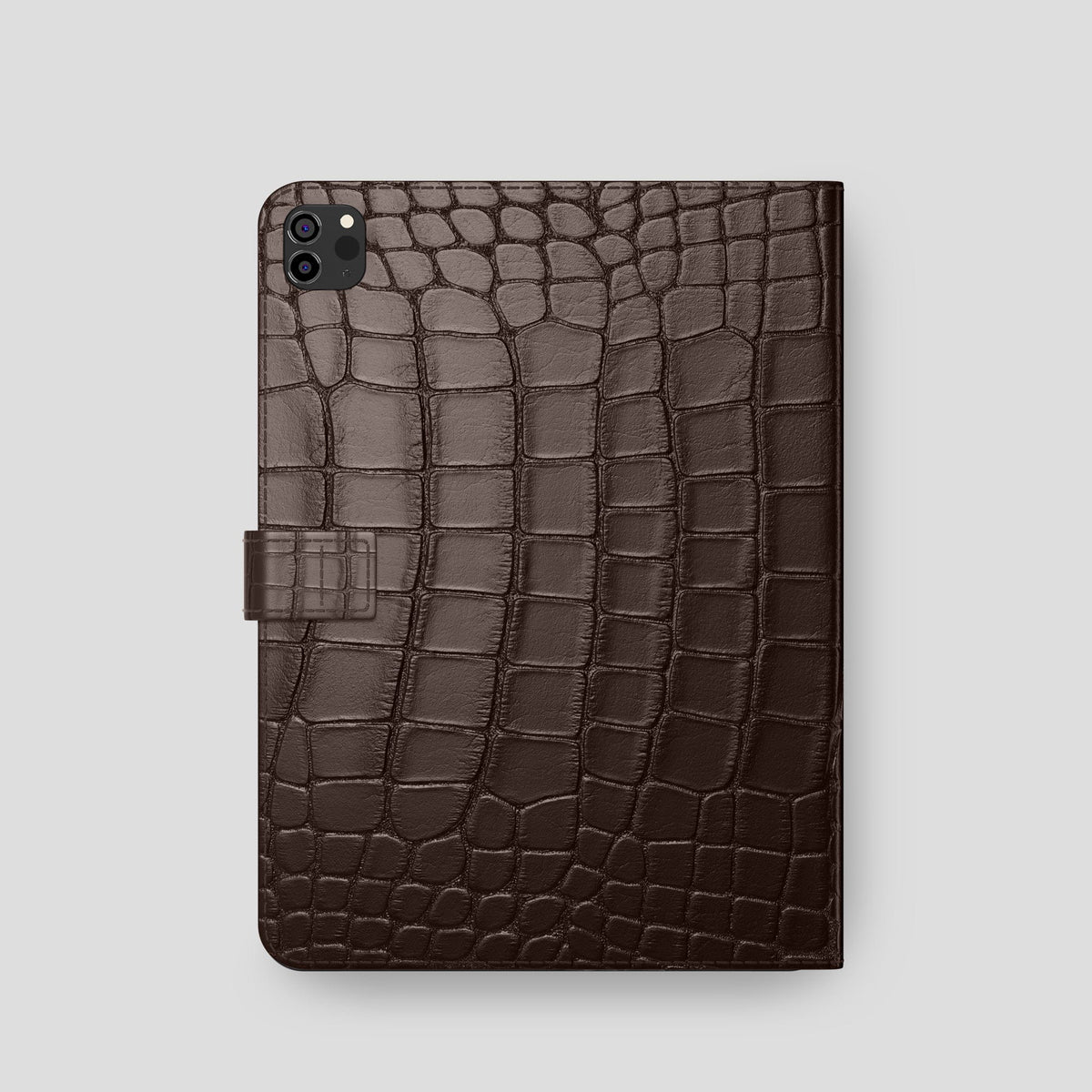 Dark Brown iPad Pro 11-inch Folio Case Alligator with Steel Metal -5 | Dark-Brown-Steel