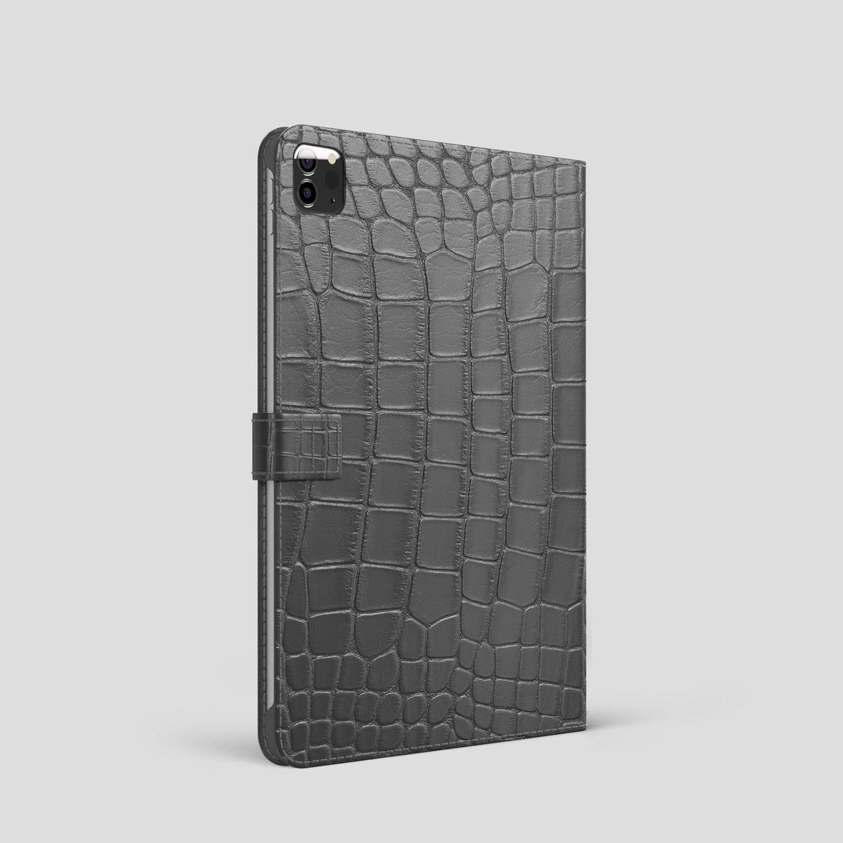 Grey iPad Pro 11-inch Folio Case Alligator with Gold Metal -1 | Grey-Gold