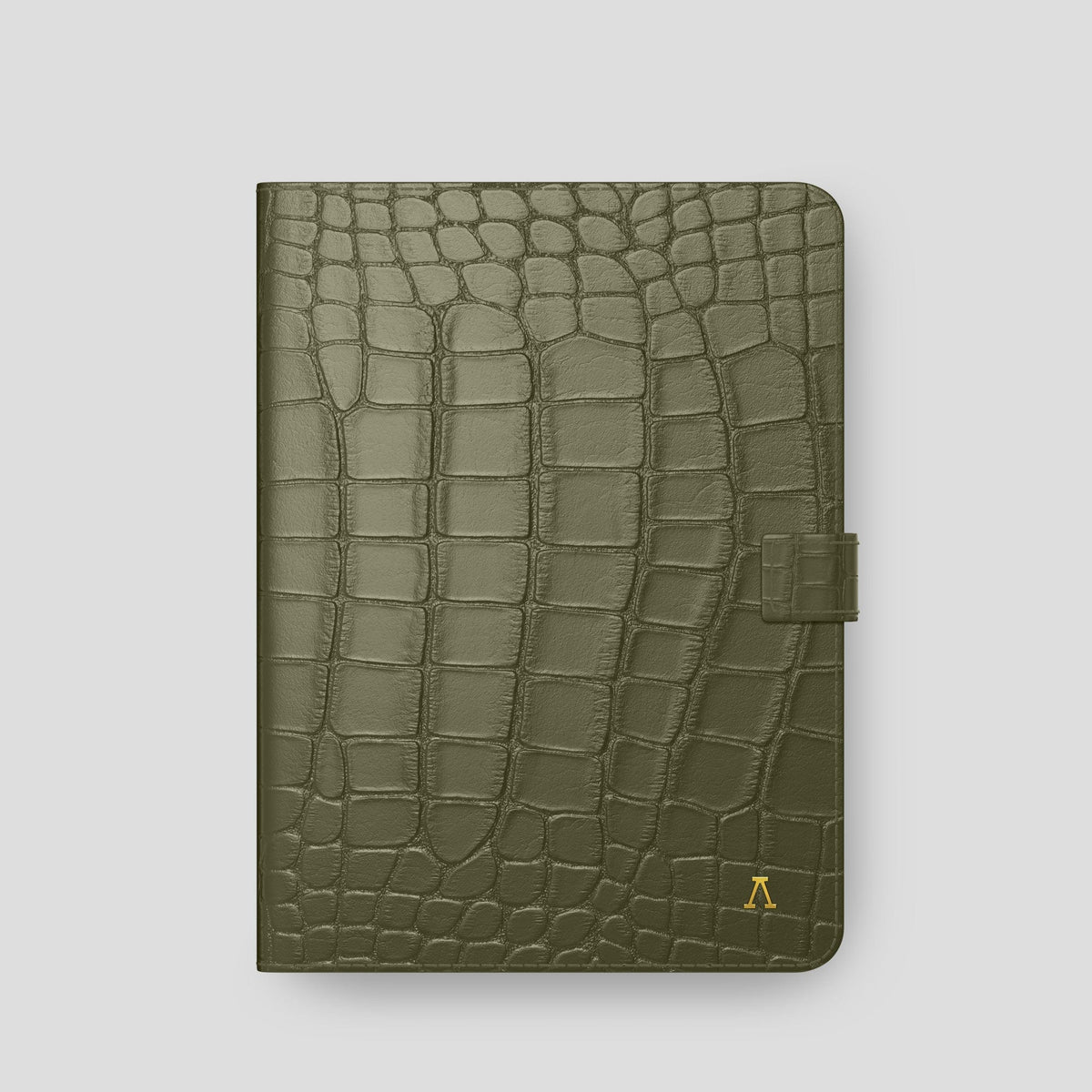 Kaki-Green iPad Pro 11-inch Folio Case Alligator with Gold Metal -4 | Kaki-Green-Gold