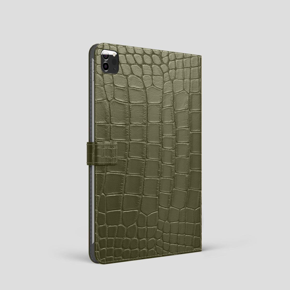Kaki-Green iPad Pro 11-inch Folio Case Alligator with Steel Metal -1 | Kaki-Green-Steel
