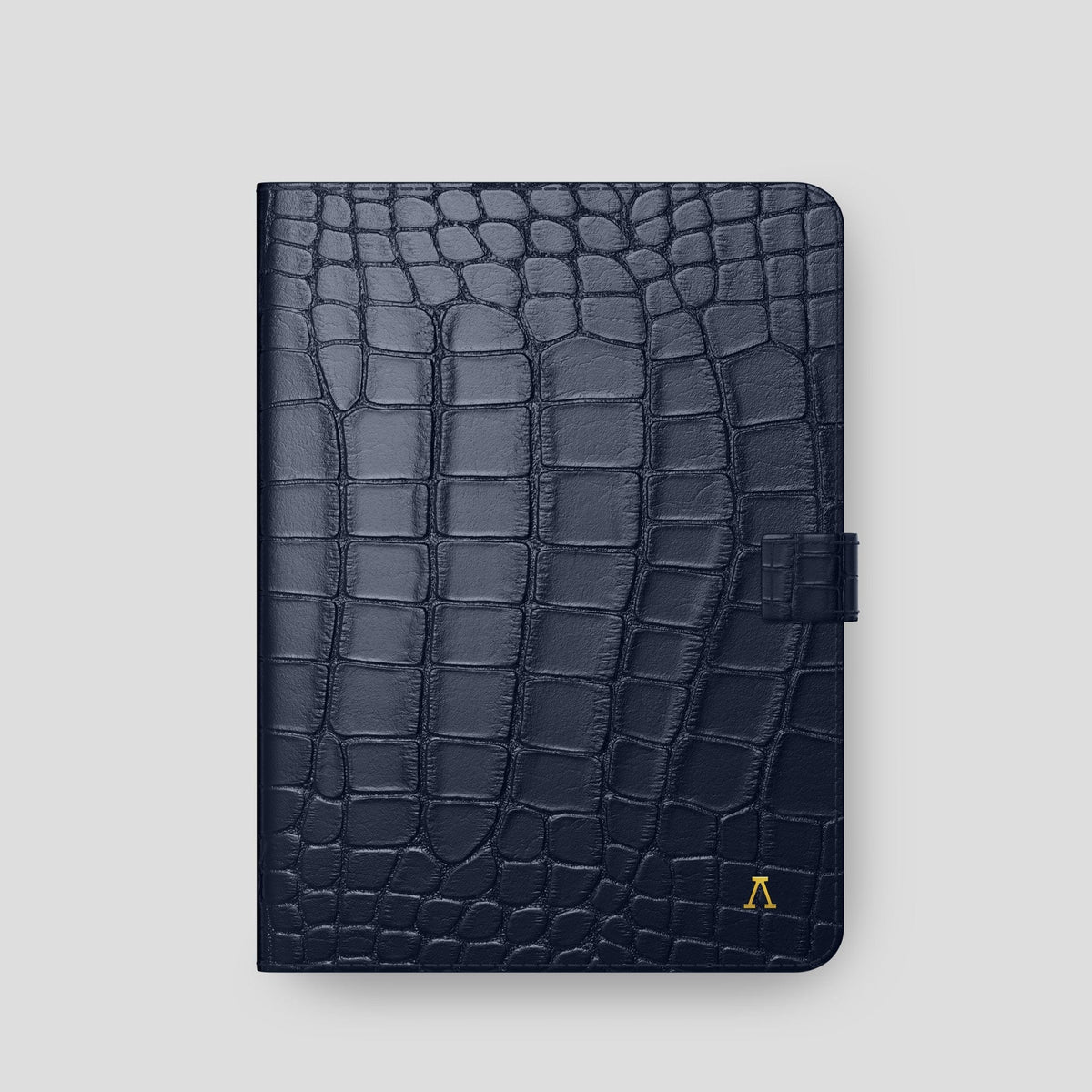 Navy Blue iPad Pro 11-inch Folio Case Alligator with Gold Metal -4 | Navy-Blue-Gold