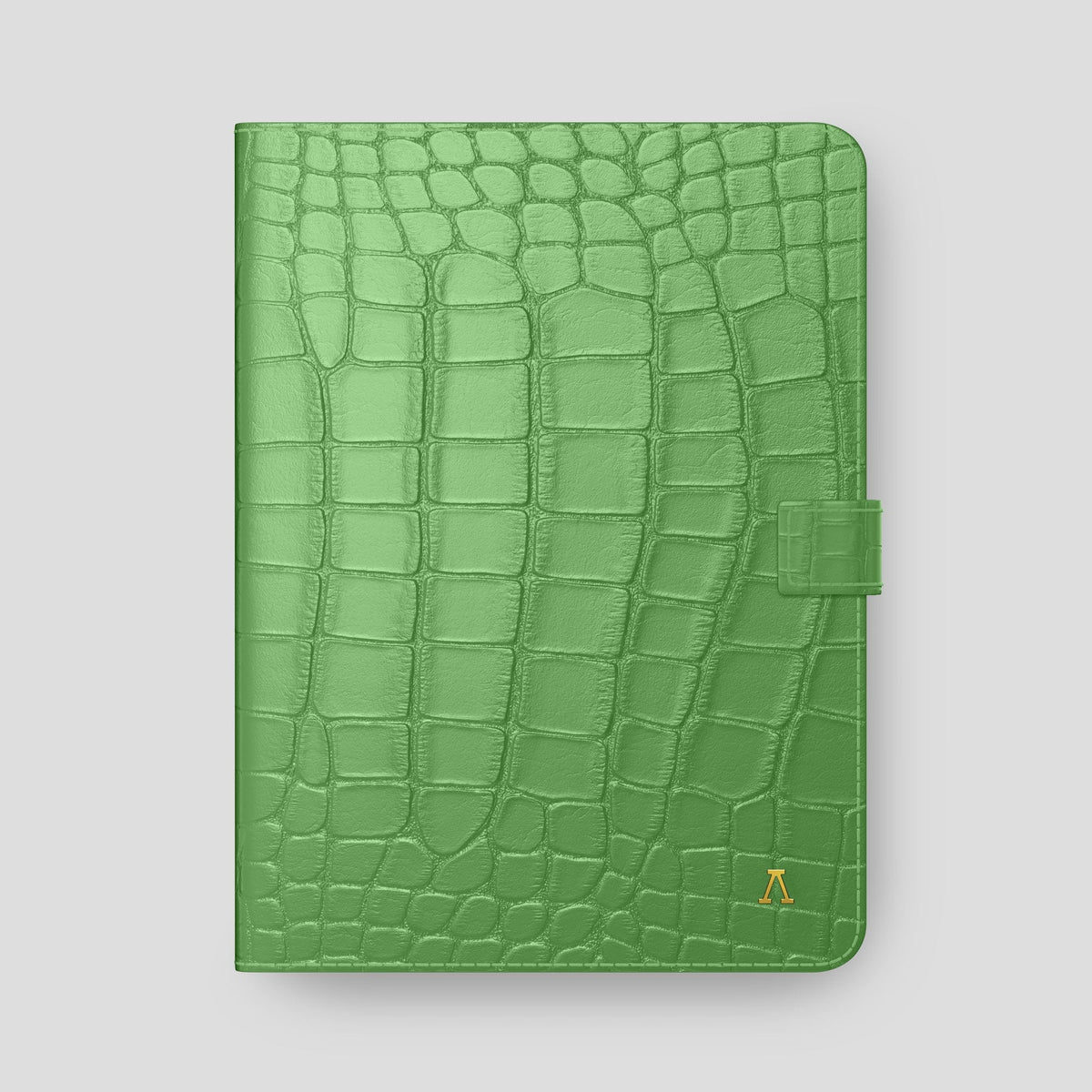 Apple-Green iPad Pro 12.9-inch Folio Case Alligator with Gold Metal -4 | Apple-Green-Gold