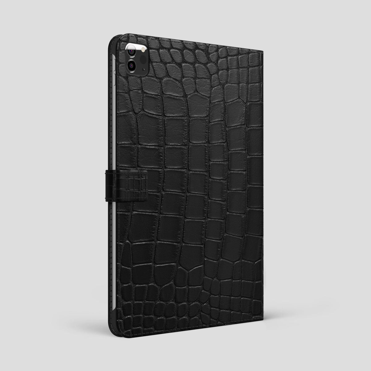 Black iPad Pro 12.9-inch Folio Case Alligator with Black Metal -1 | Black-Black