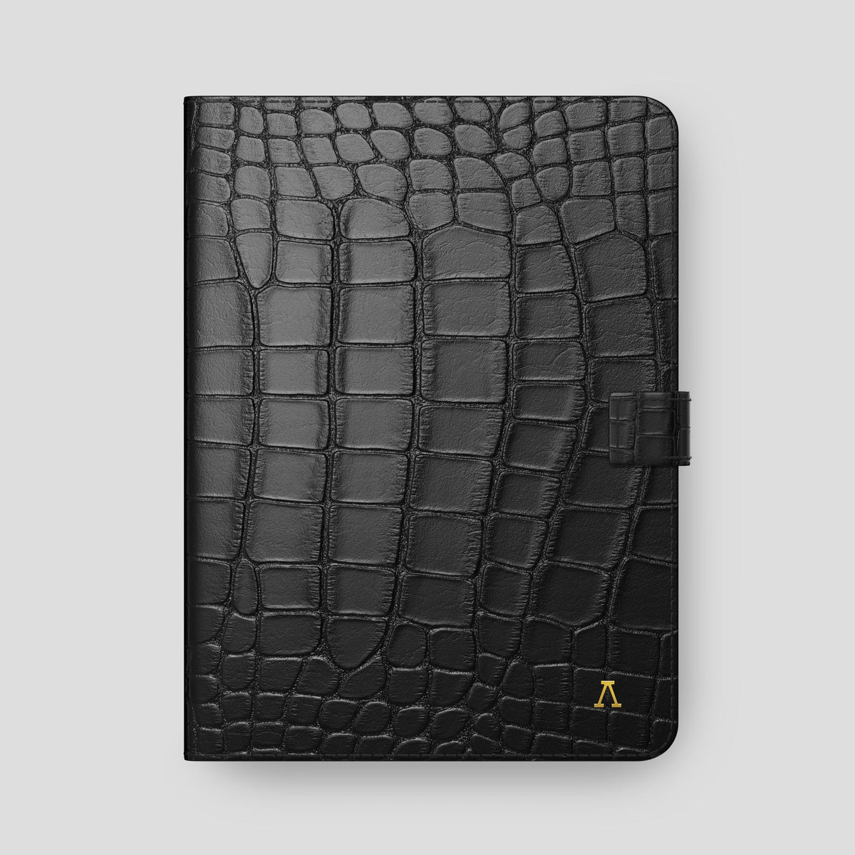 Black iPad Pro 12.9-inch Folio Case Alligator with Gold Metal -4 | Black-Gold