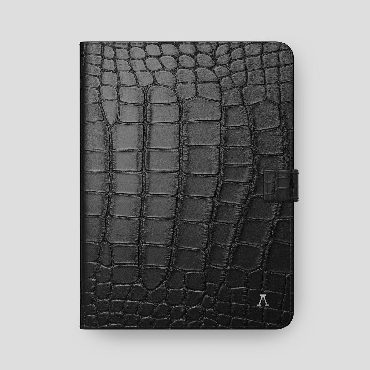 Black iPad Pro 12.9-inch Folio Case Alligator with Steel Metal -4 | Black-Steel