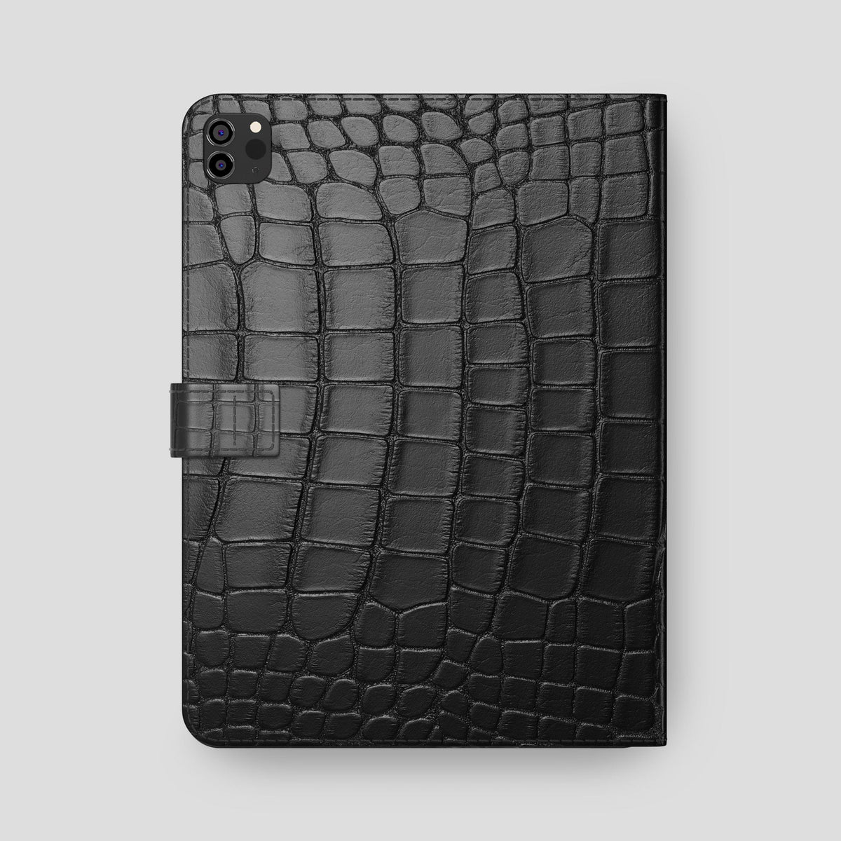 Black iPad Pro 12.9-inch Folio Case Alligator with Steel Metal -5 | Black-Steel