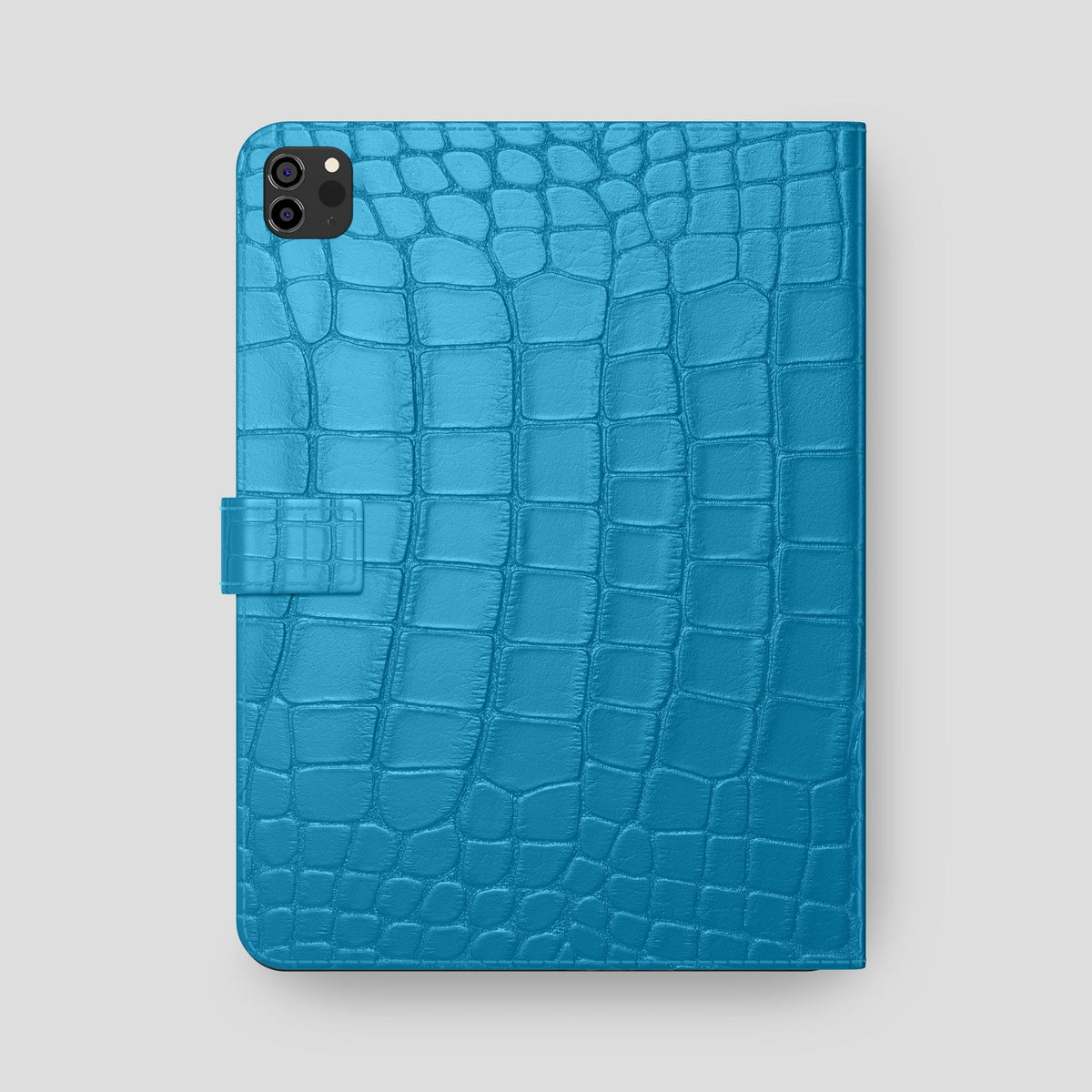 Curaçao-Blue iPad Pro 12.9-inch Folio Case Alligator with Black Metal -5 | Curaçao-Blue-Black