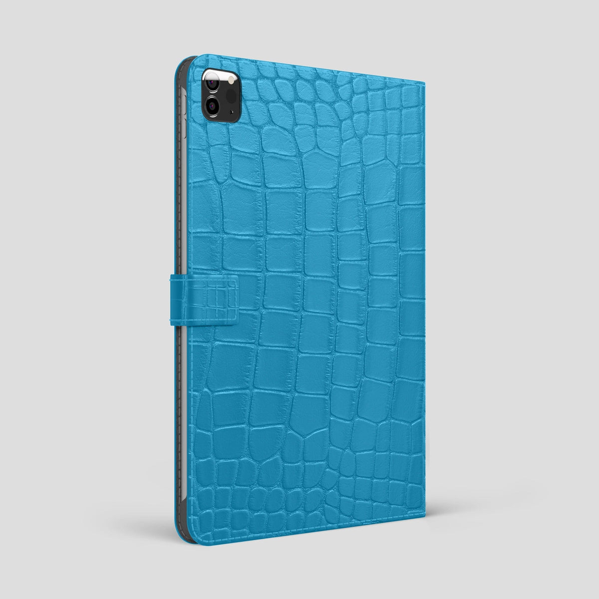 Curaçao-Blue iPad Pro 12.9-inch Folio Case Alligator with Steel Metal -1 | Curaçao-Blue-Steel