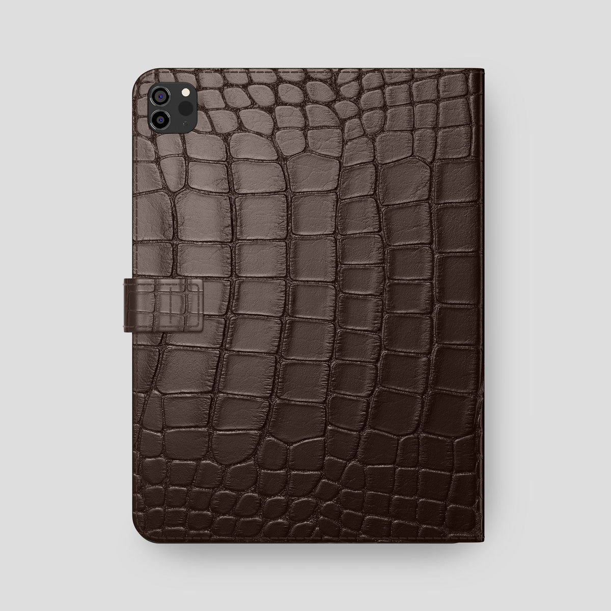 Dark Brown iPad Pro 12.9-inch Folio Case Alligator with Black Metal -5 | Dark-Brown-Black