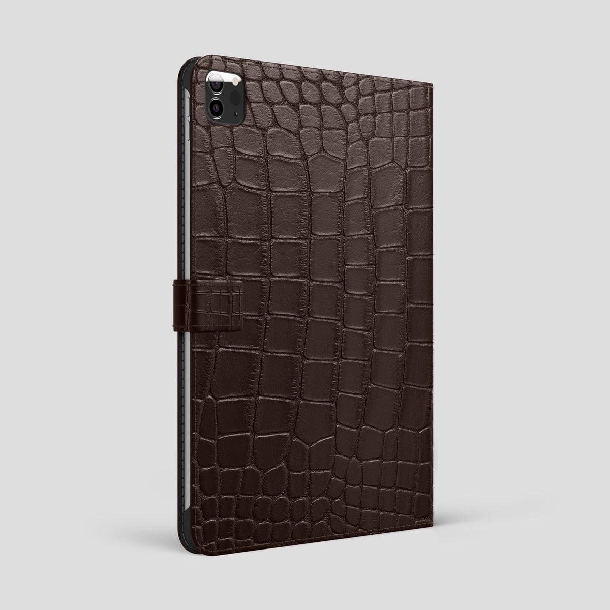 Dark Brown iPad Pro 12.9-inch Folio Case Alligator with Gold Metal -1 | Dark-Brown-Gold