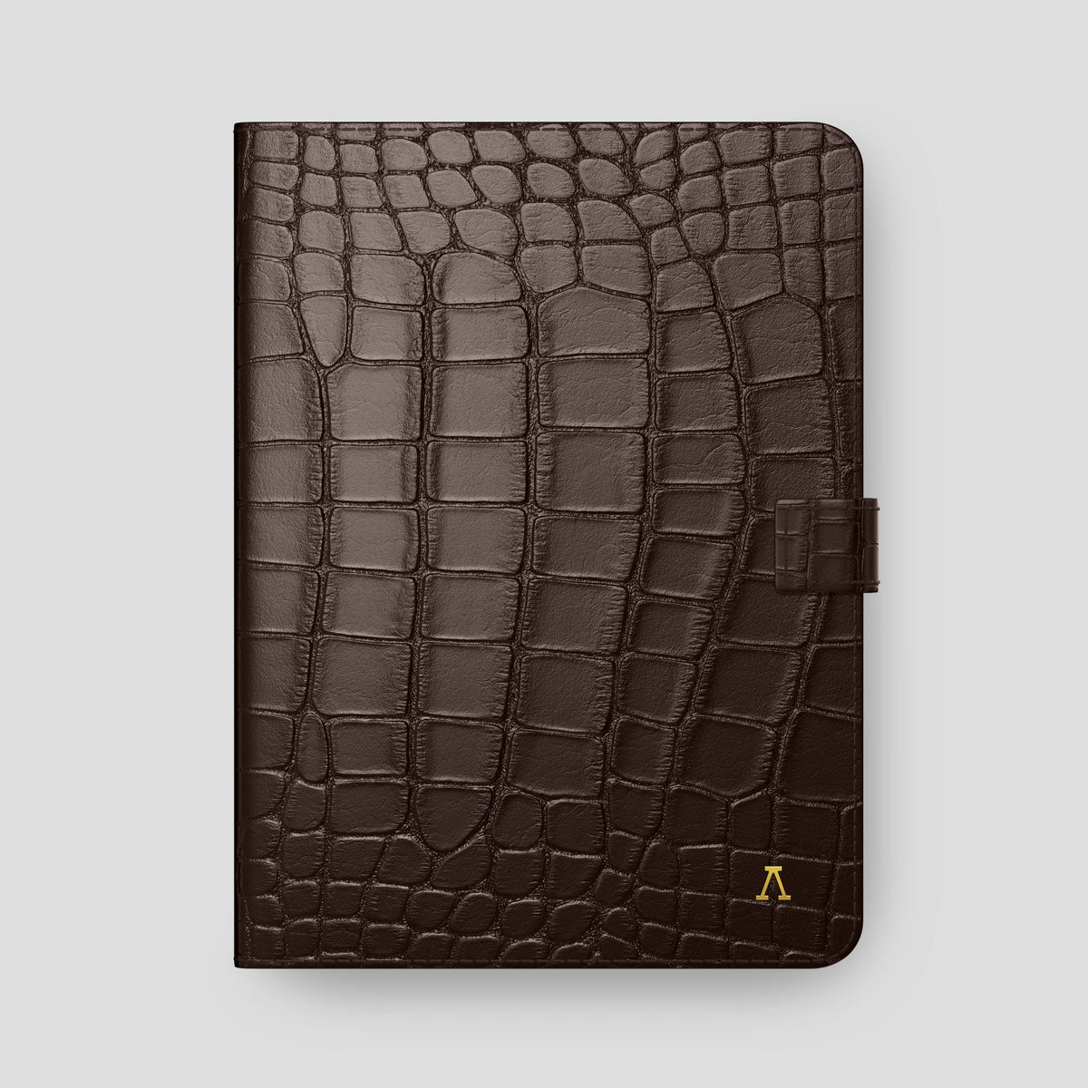 Dark Brown iPad Pro 12.9-inch Folio Case Alligator with Gold Metal -4 | Dark-Brown-Gold