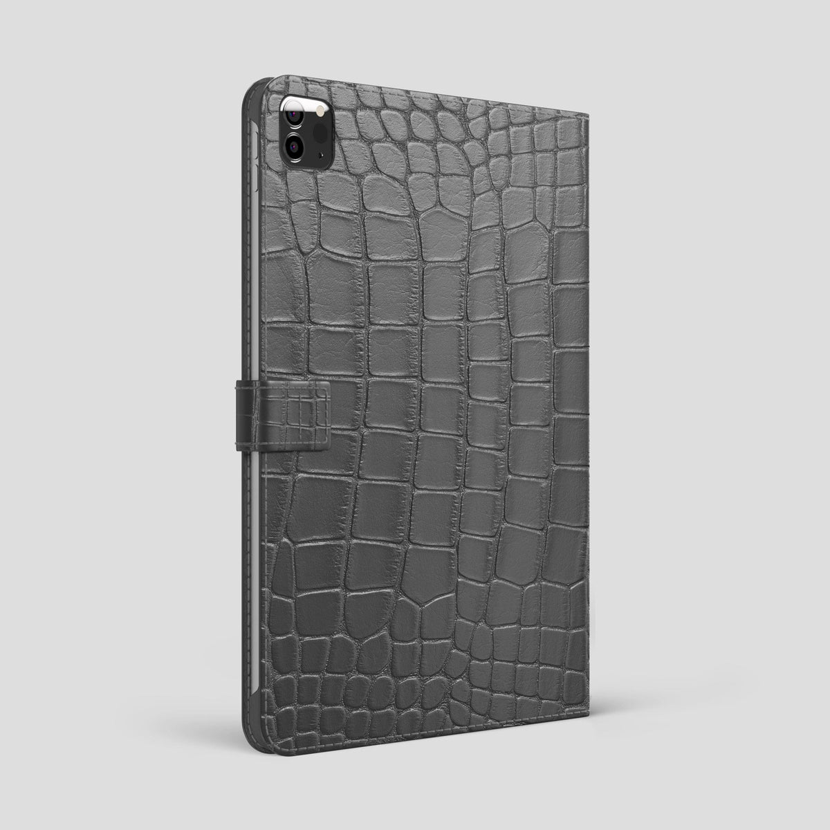 Grey iPad Pro 12.9-inch Folio Case Alligator with Gold Metal -1 | Grey-Gold