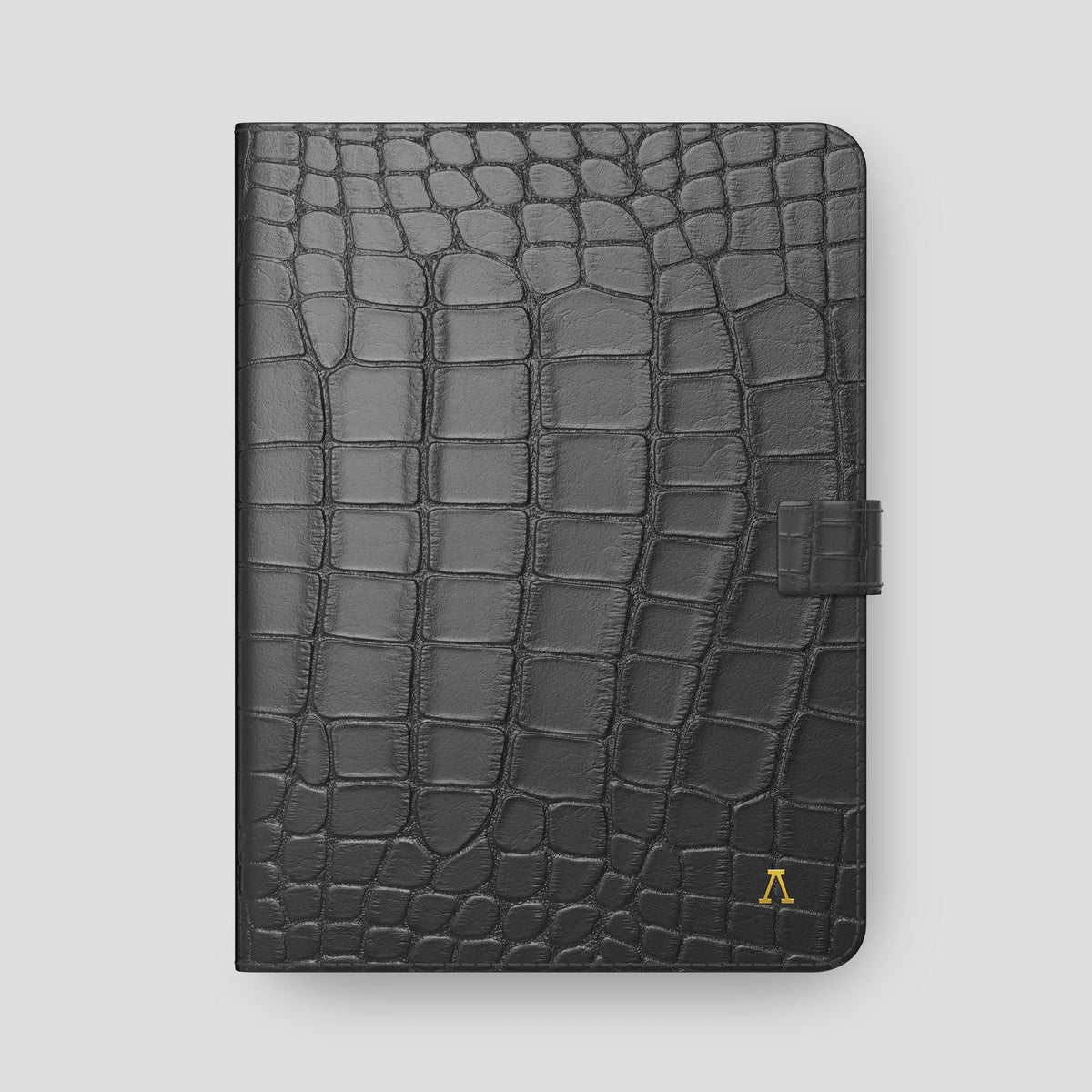 Grey iPad Pro 12.9-inch Folio Case Alligator with Gold Metal -4 | Grey-Gold