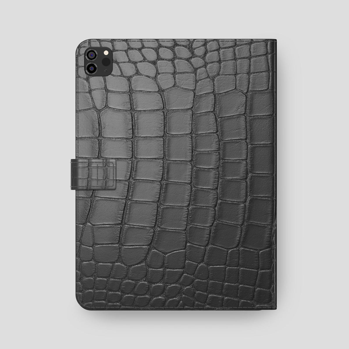 Grey iPad Pro 12.9-inch Folio Case Alligator with Gold Metal -5 | Grey-Gold