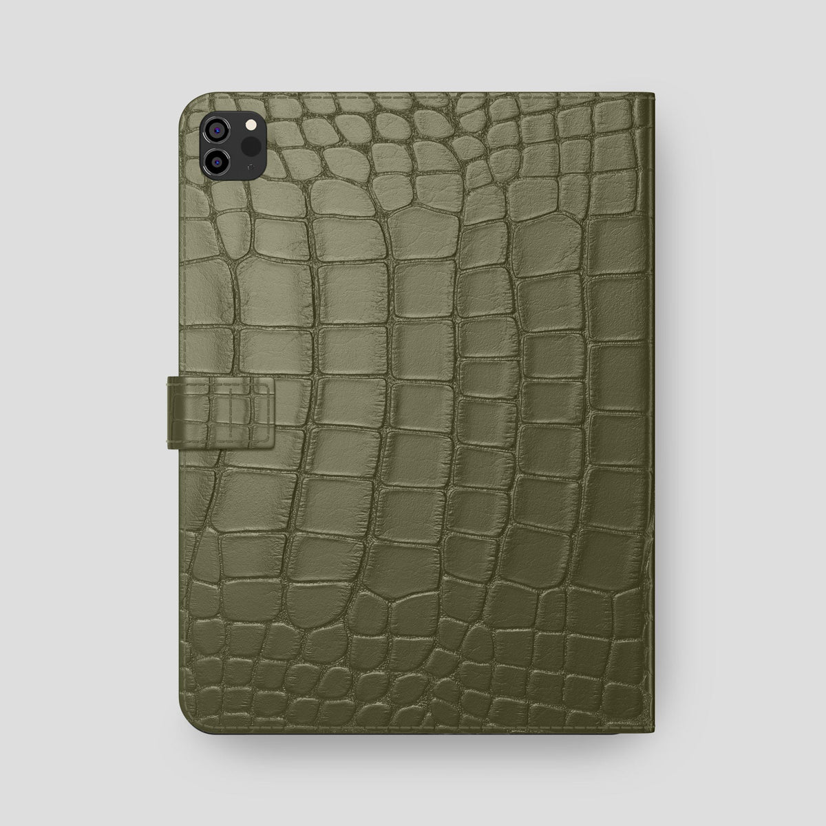 Kaki-Green iPad Pro 12.9-inch Folio Case Alligator with Black Metal -5 | Kaki-Green-Black