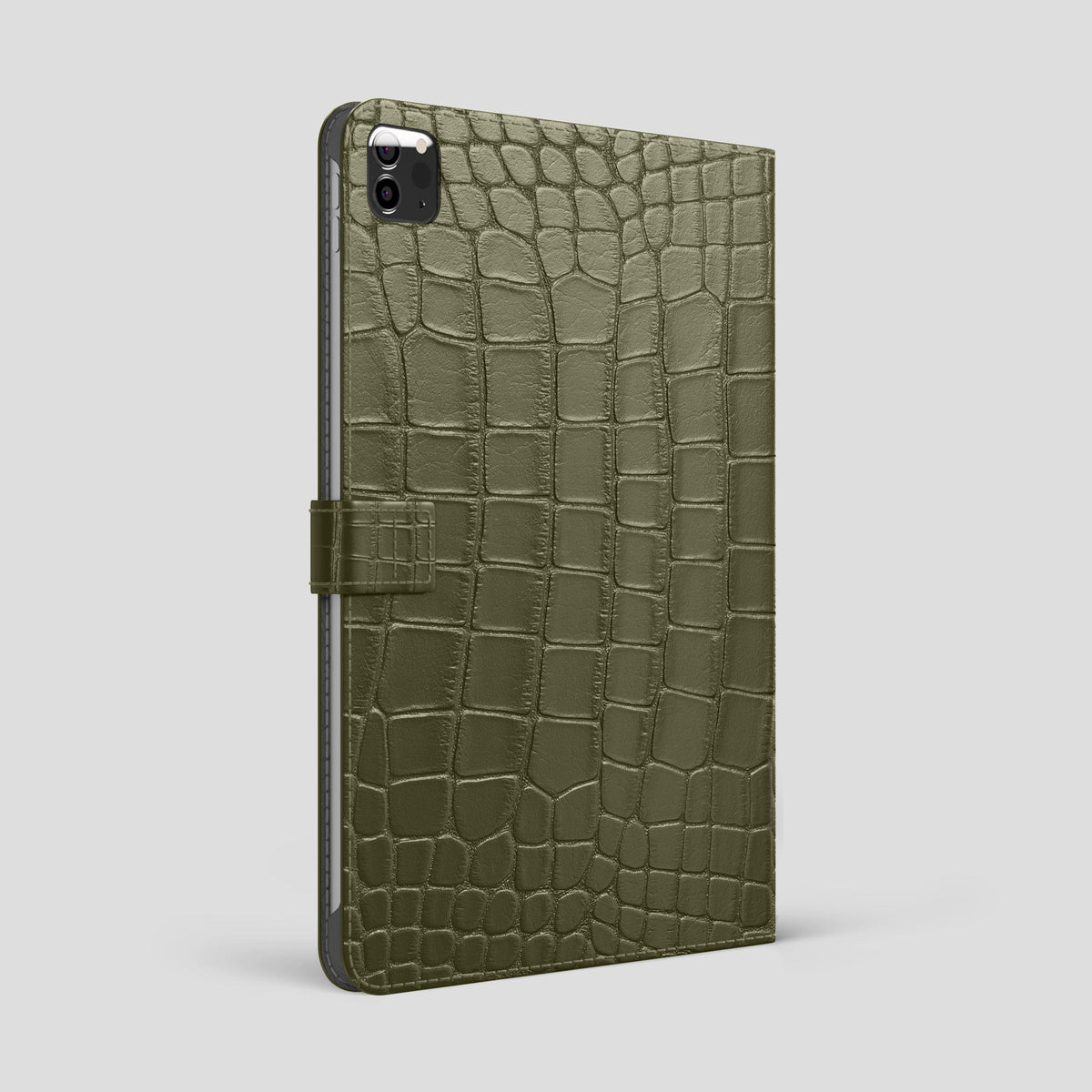 Kaki-Green iPad Pro 12.9-inch Folio Case Alligator with Gold Metal -1 | Kaki-Green-Gold