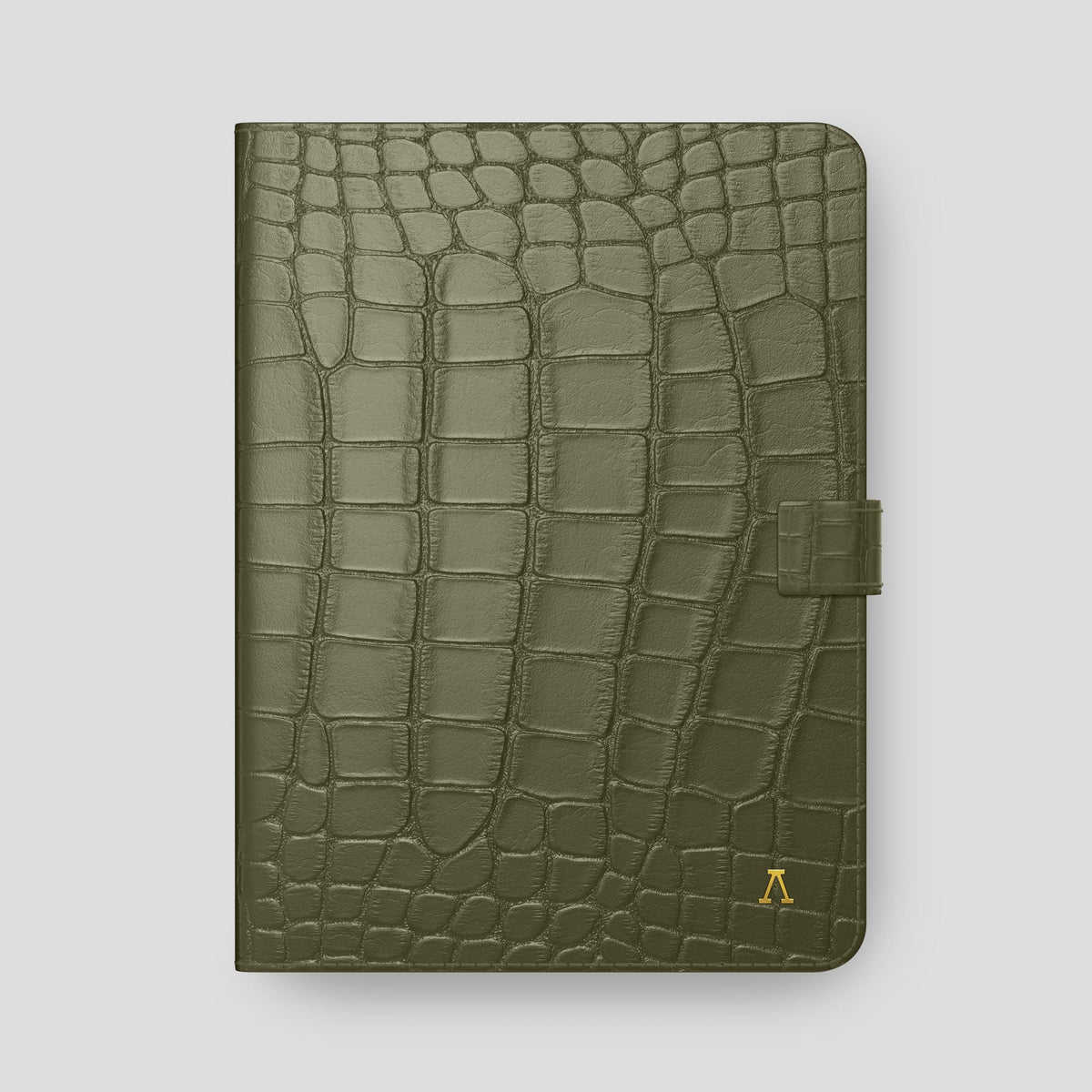 Kaki-Green iPad Pro 12.9-inch Folio Case Alligator with Gold Metal -4 | Kaki-Green-Gold