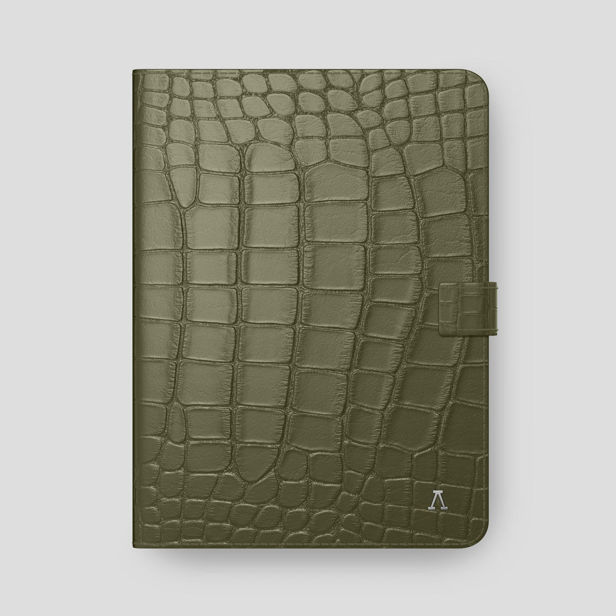 Kaki-Green iPad Pro 12.9-inch Folio Case Alligator with Steel Metal -4 | Kaki-Green-Steel