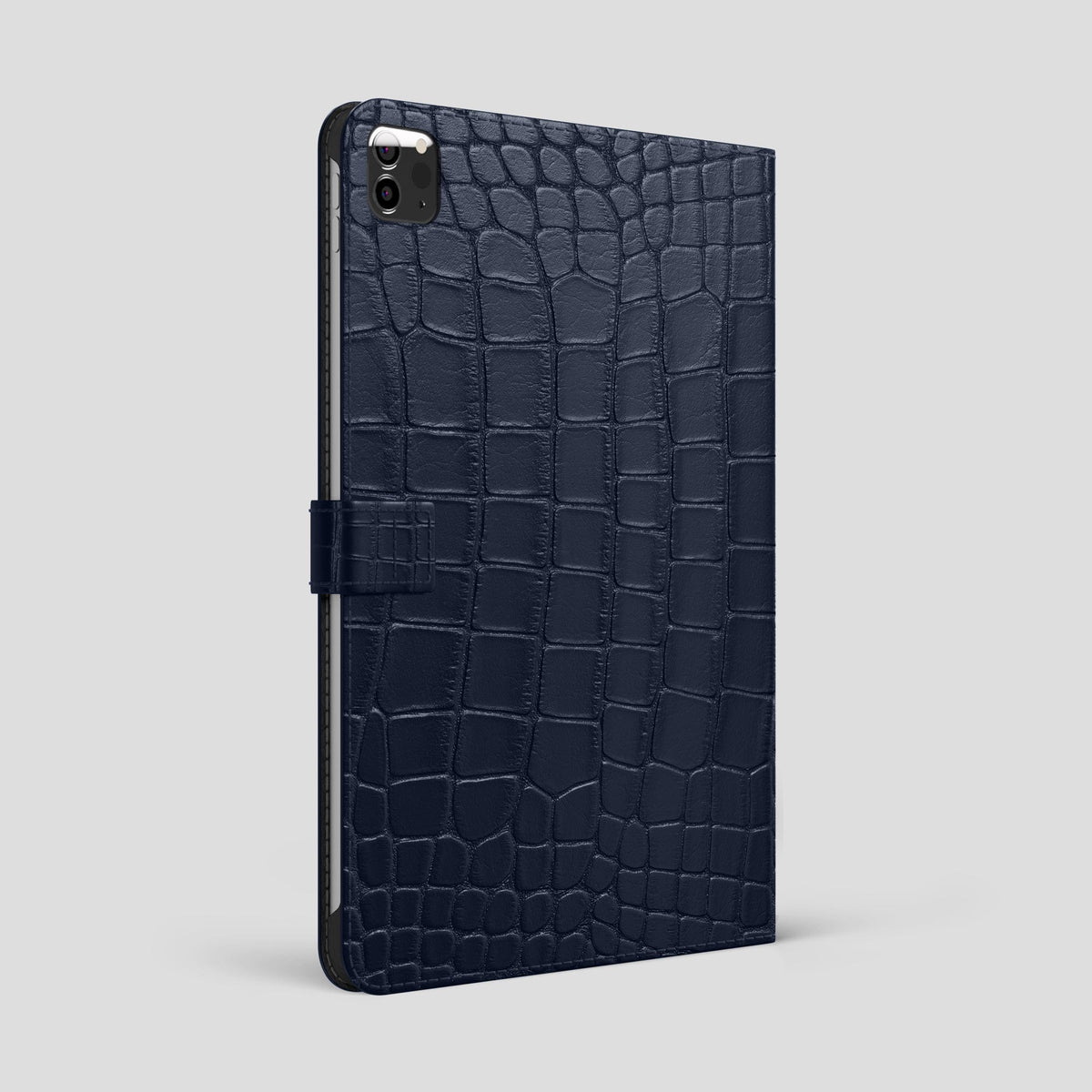 Navy Blue iPad Pro 12.9-inch Folio Case Alligator with Black Metal -1 | Navy-Blue-Black