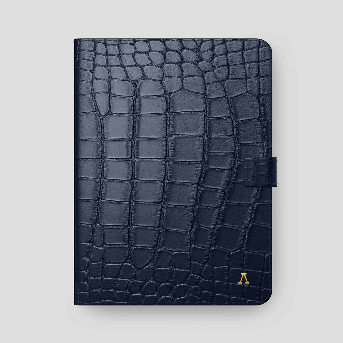 Navy Blue iPad Pro 12.9-inch Folio Case Alligator with Gold Metal -4 | Navy-Blue-Gold