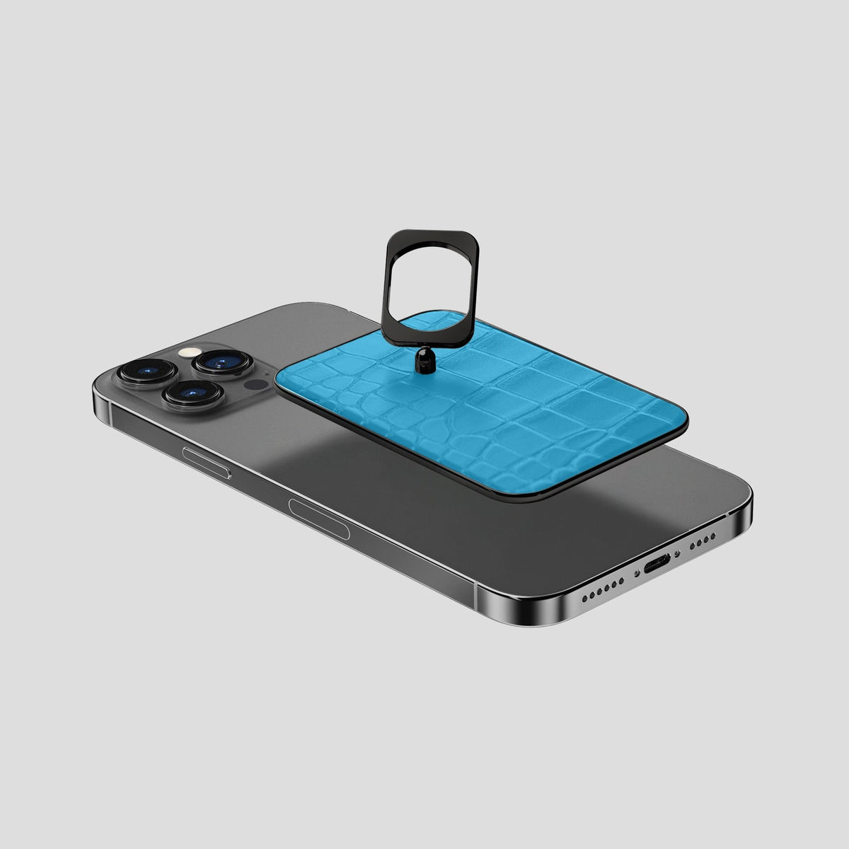 Curaçao-Blue MagSafe Ring iPhone 14 Pro Max Alligator with Black Metal -4 | Curaçao-Blue-Black