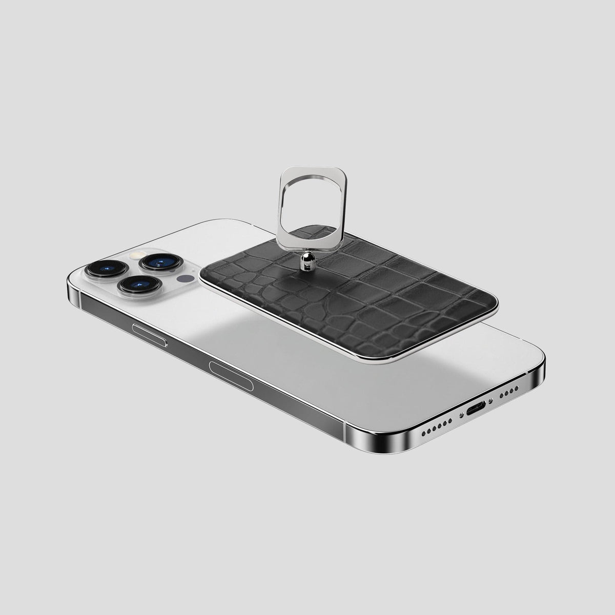 Grey MagSafe Ring iPhone 14 Pro Max Alligator with Steel Metal -4 | Grey-Steel
