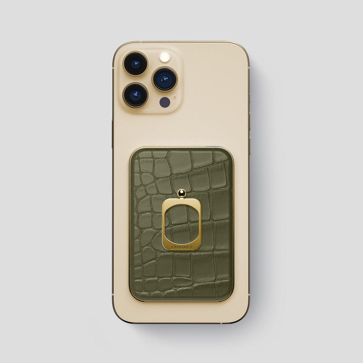 Kaki-Green MagSafe Ring iPhone 14 Pro Max Alligator with Gold Metal -1 | Kaki-Green-Gold