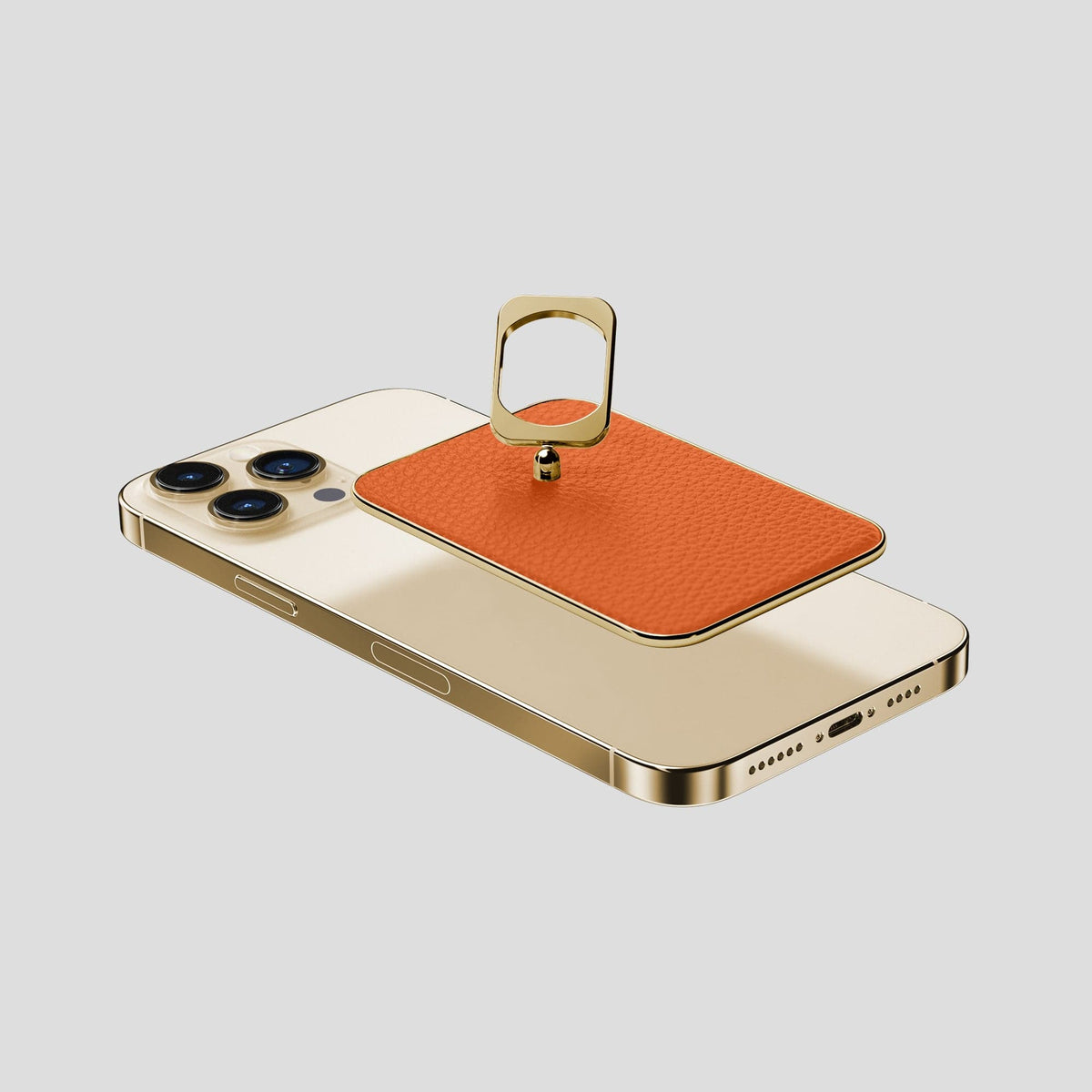 Orange MagSafe Ring iPhone 14 Pro Max Calf with Gold Metal -4 | Orange-Gold