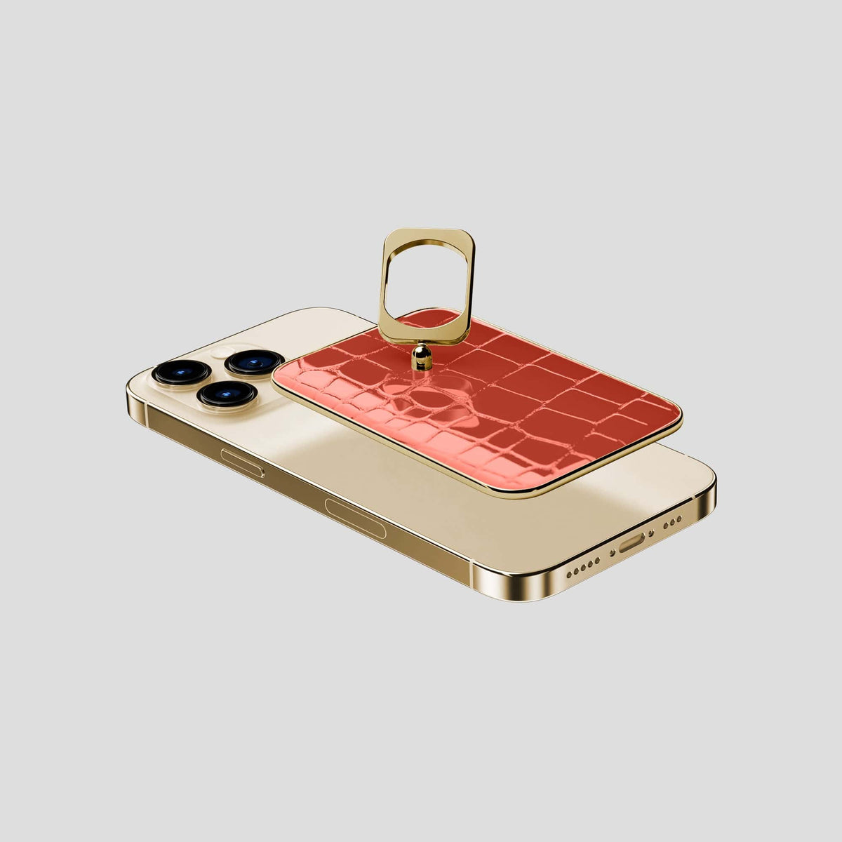 Coral Orange MagSafe Ring iPhone 14 Pro with Gold Metal -4 | Coral-Orange-Gold