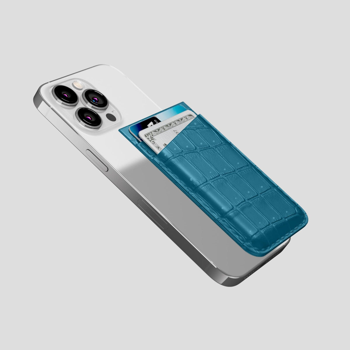 Duck Blue iPhone 14 Pro Magsafe Wallet Porosus Crocodile -4 | Duck-Blue