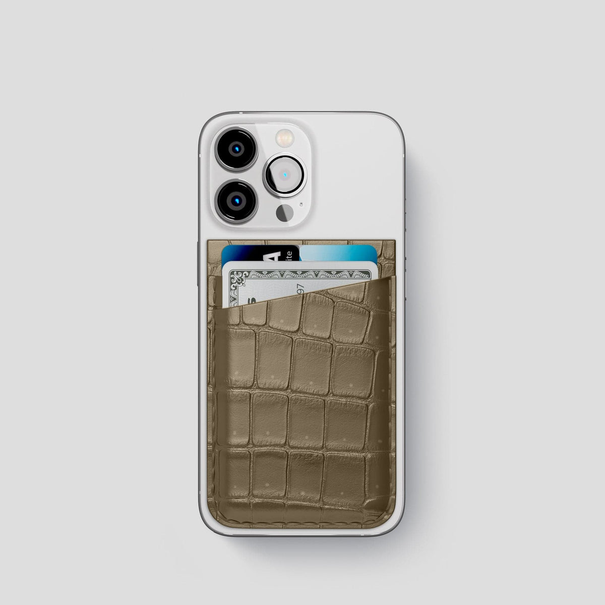 Kaki-Green iPhone 14 Pro Magsafe Wallet Porosus Crocodile -1 | Kaki-Green