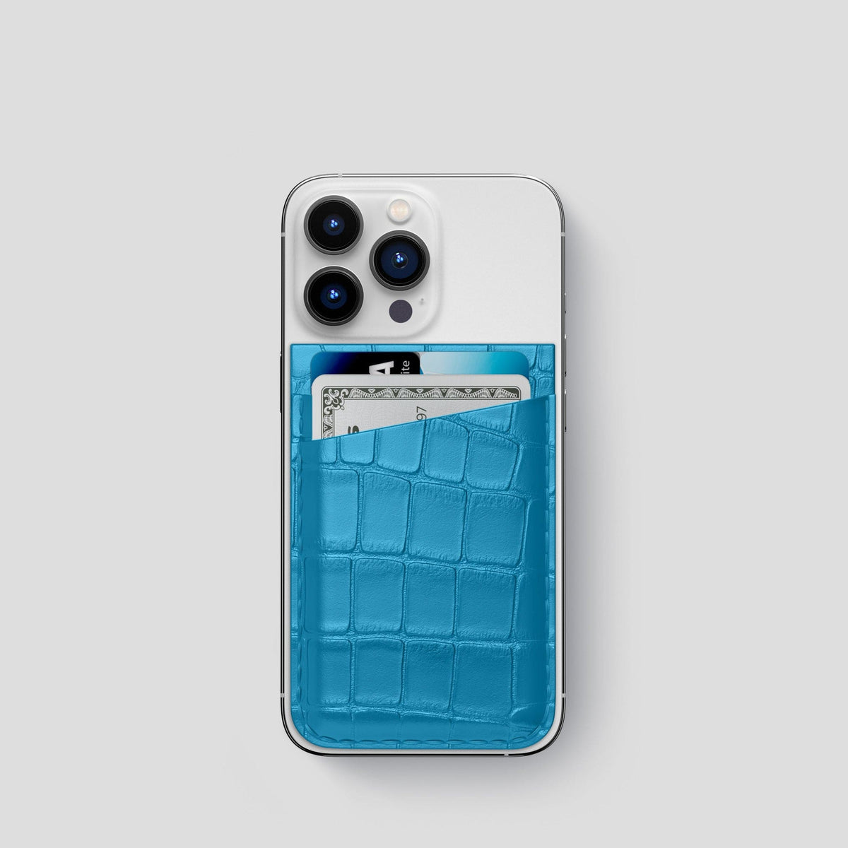 Curaçao-Blue iPhone 13 Pro MagSafe Wallet Alligator -1 | Curaçao-Blue