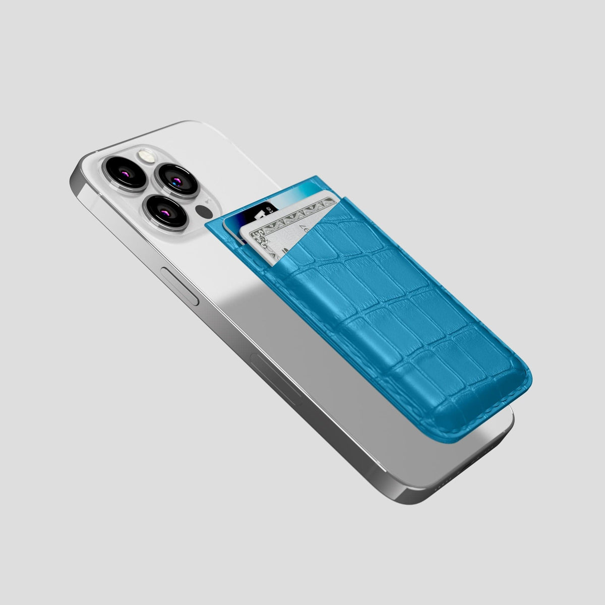 Curaçao-Blue iPhone 14 Pro MagSafe Wallet Alligator -4 | Curaçao-Blue