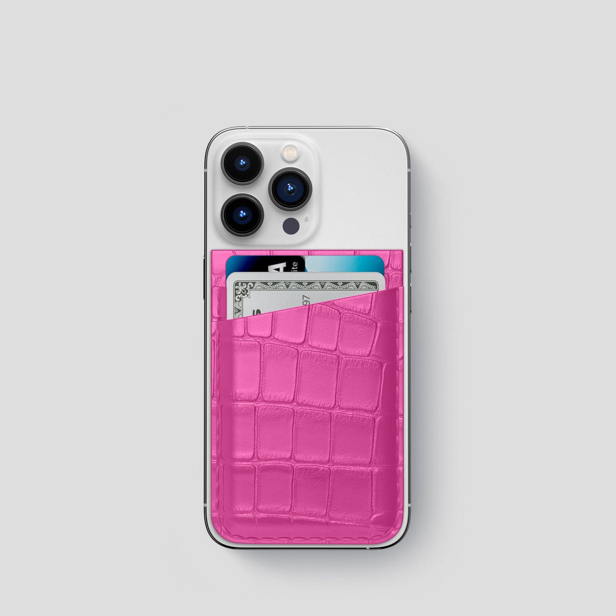 Fuchsia iPhone 14 Pro MagSafe Wallet Alligator -1 | Fuchsia