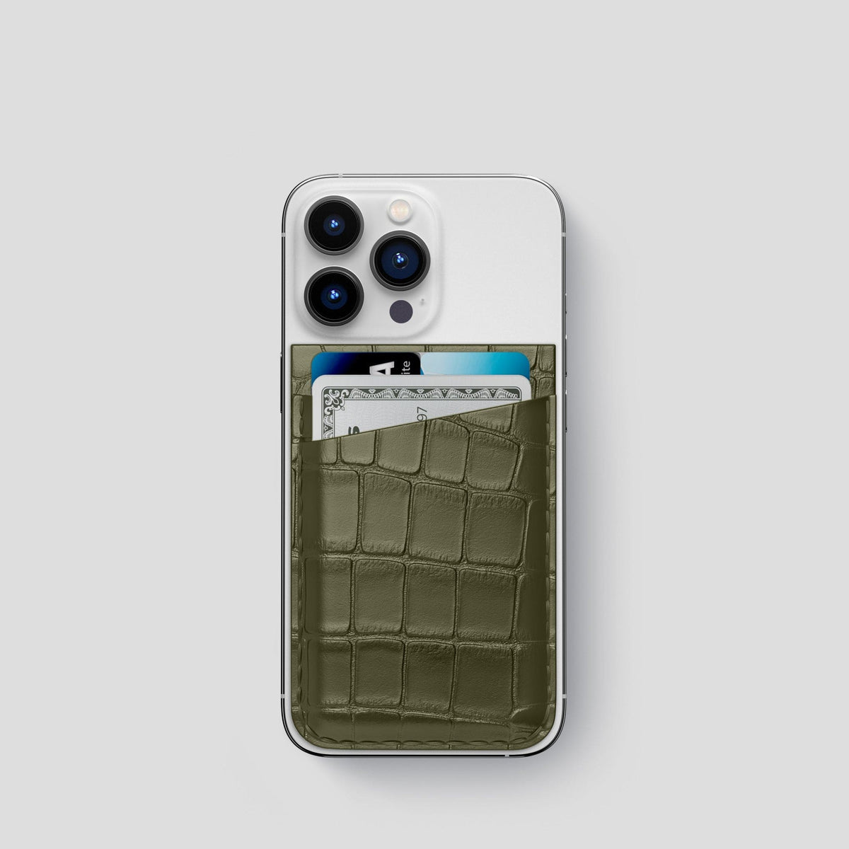 Kaki-Green iPhone 14 Pro MagSafe Wallet Alligator -1 | Kaki-Green