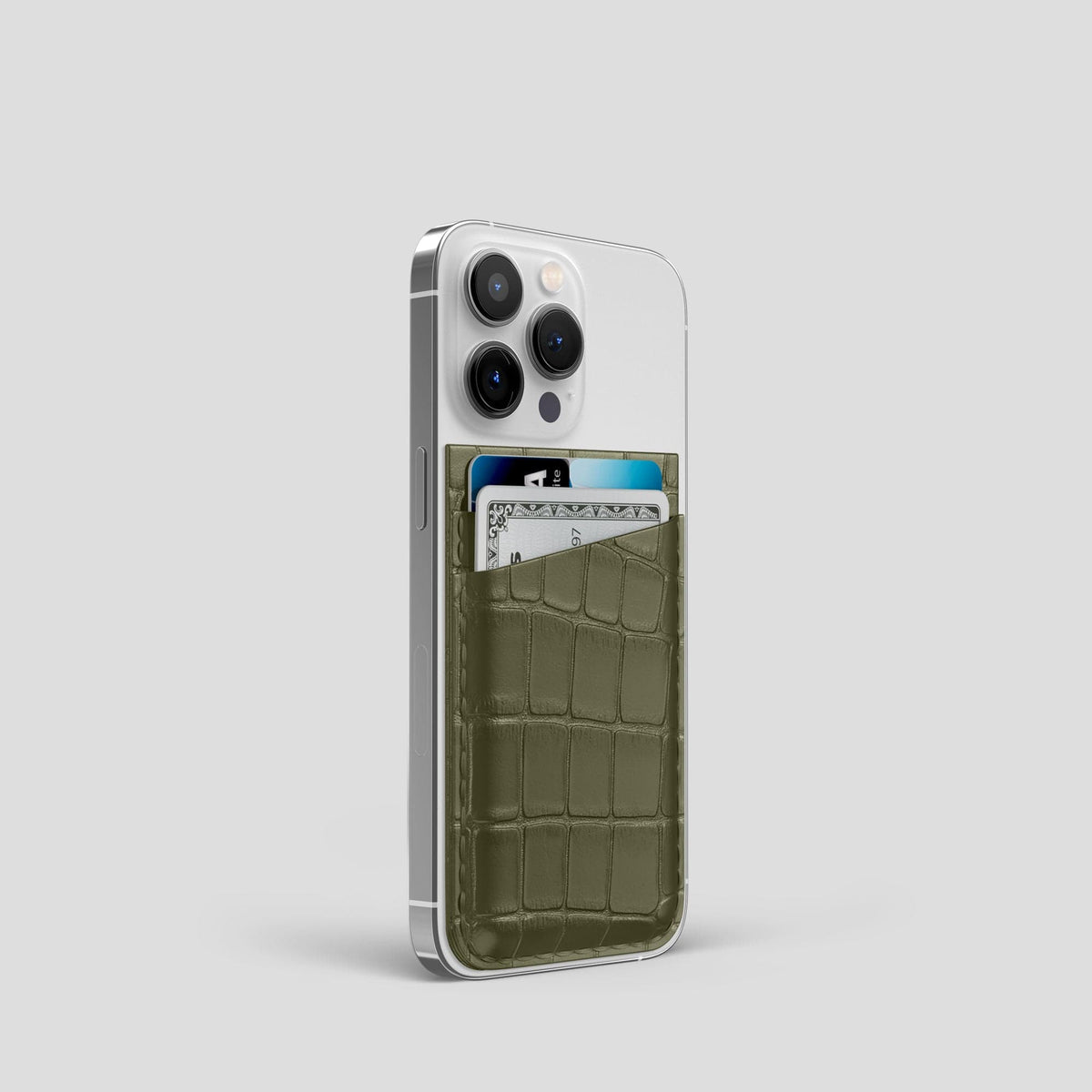 Kaki-Green iPhone 14 Pro MagSafe Wallet Alligator -2 | Kaki-Green