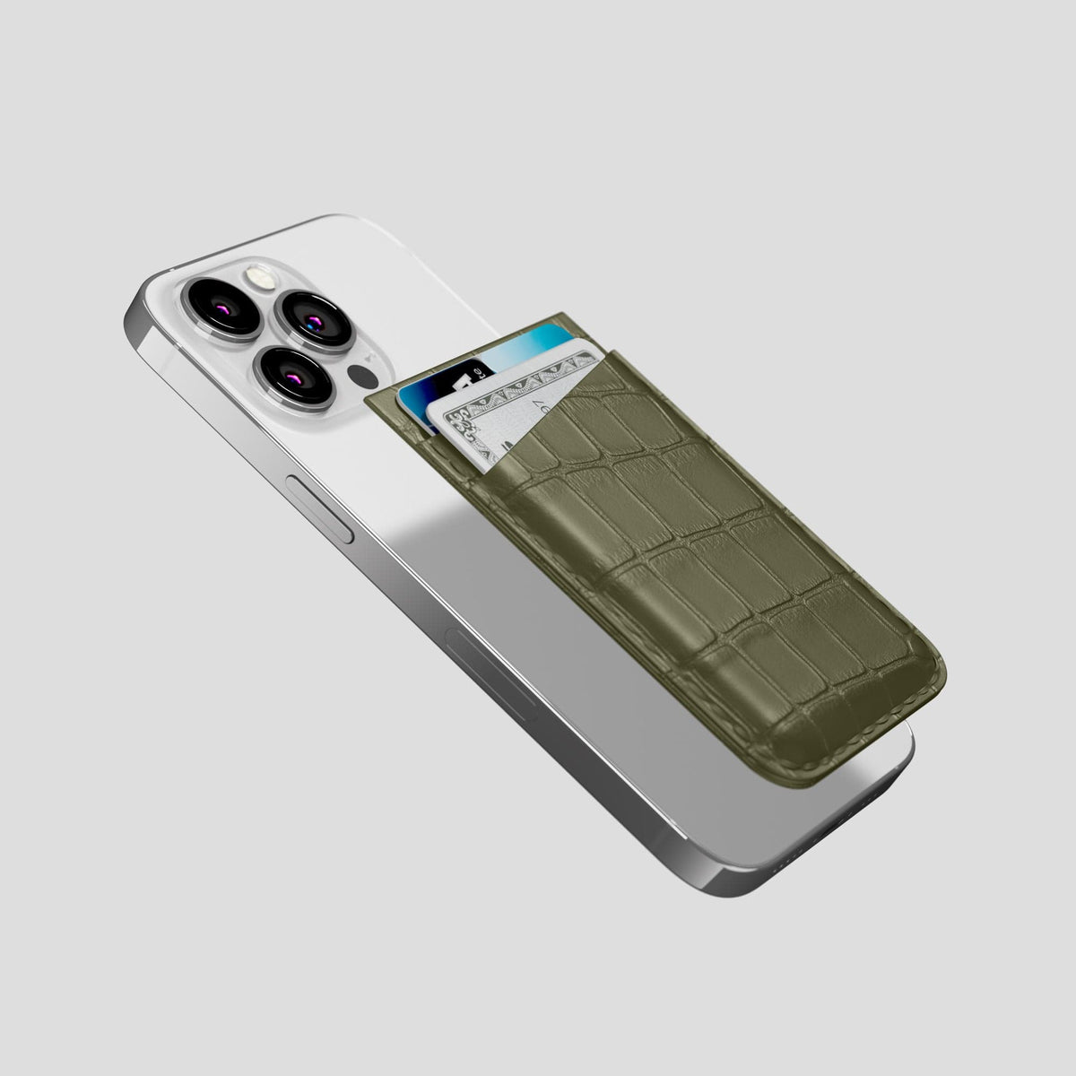 Kaki-Green iPhone 13 Pro MagSafe Wallet Alligator -4 | Kaki-Green