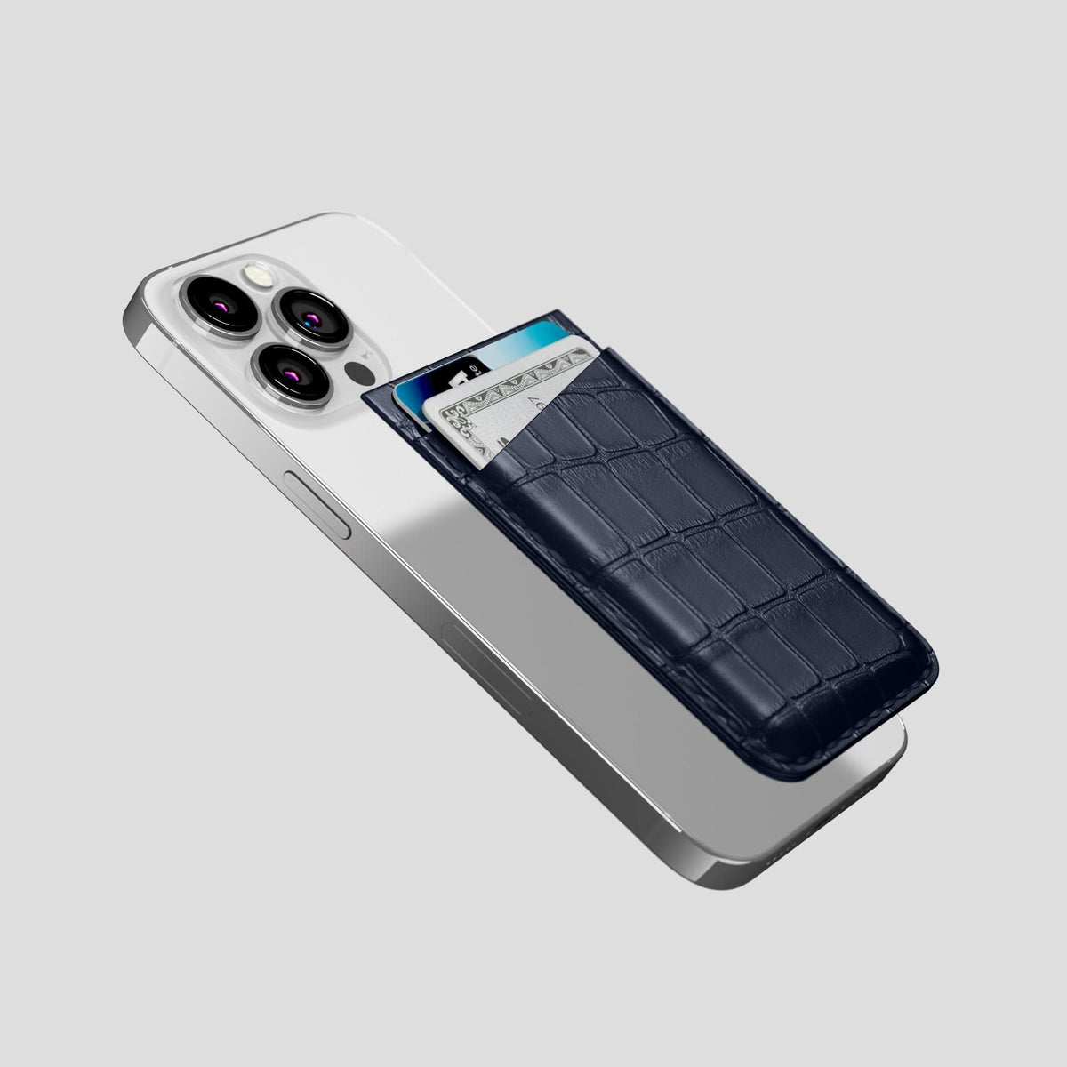 Navy Blue iPhone 14 Pro MagSafe Wallet Alligator -4 | Navy-Blue
