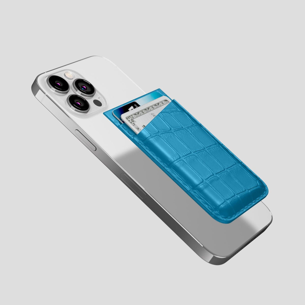 Curaçao-Blue iPhone 13 Pro Max MagSafe Wallet Alligator -4 | Curaçao-Blue